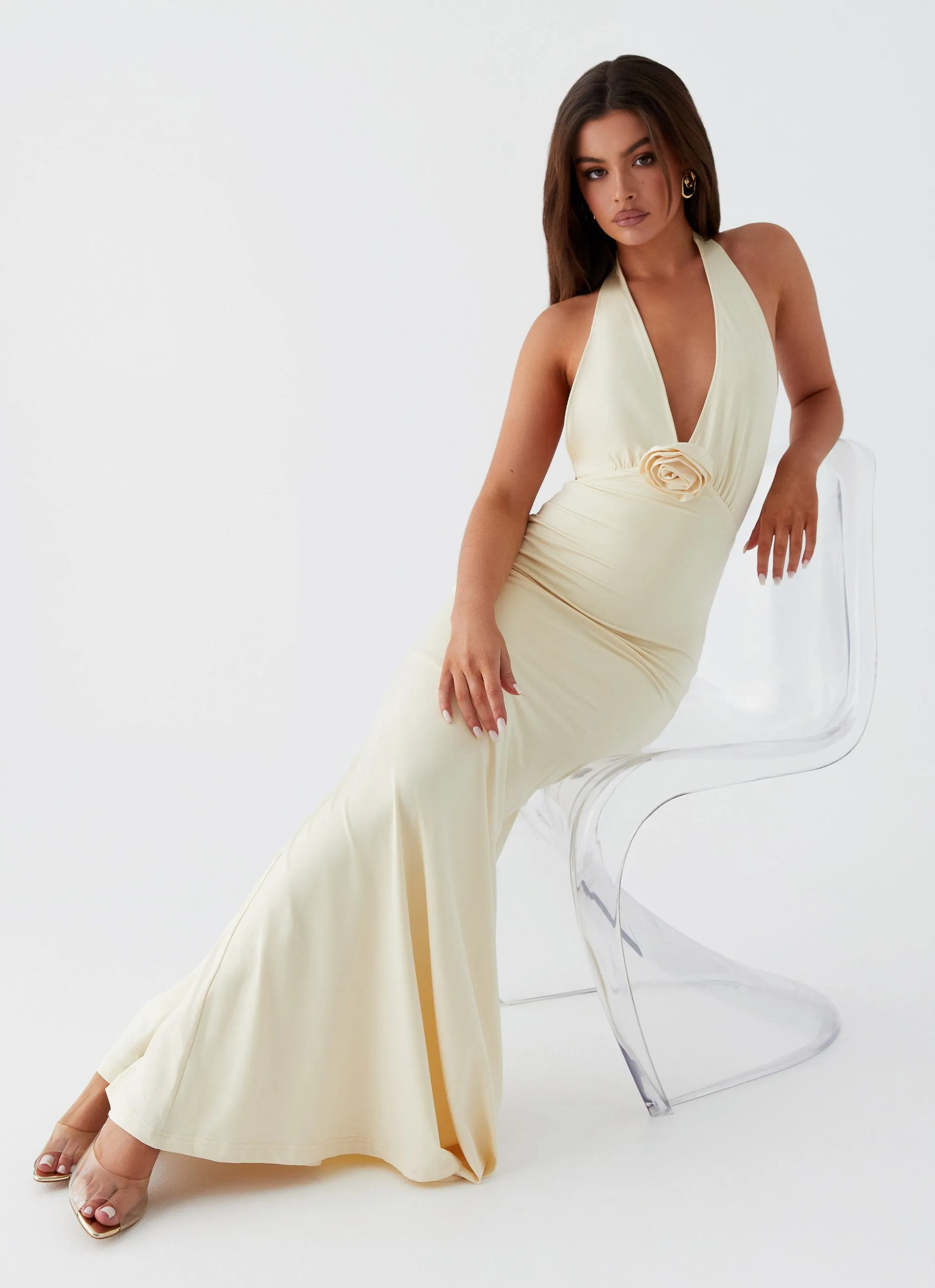 Eliza Rose Maxi Dress - Yellow Luxurious Texture Casual-Look
