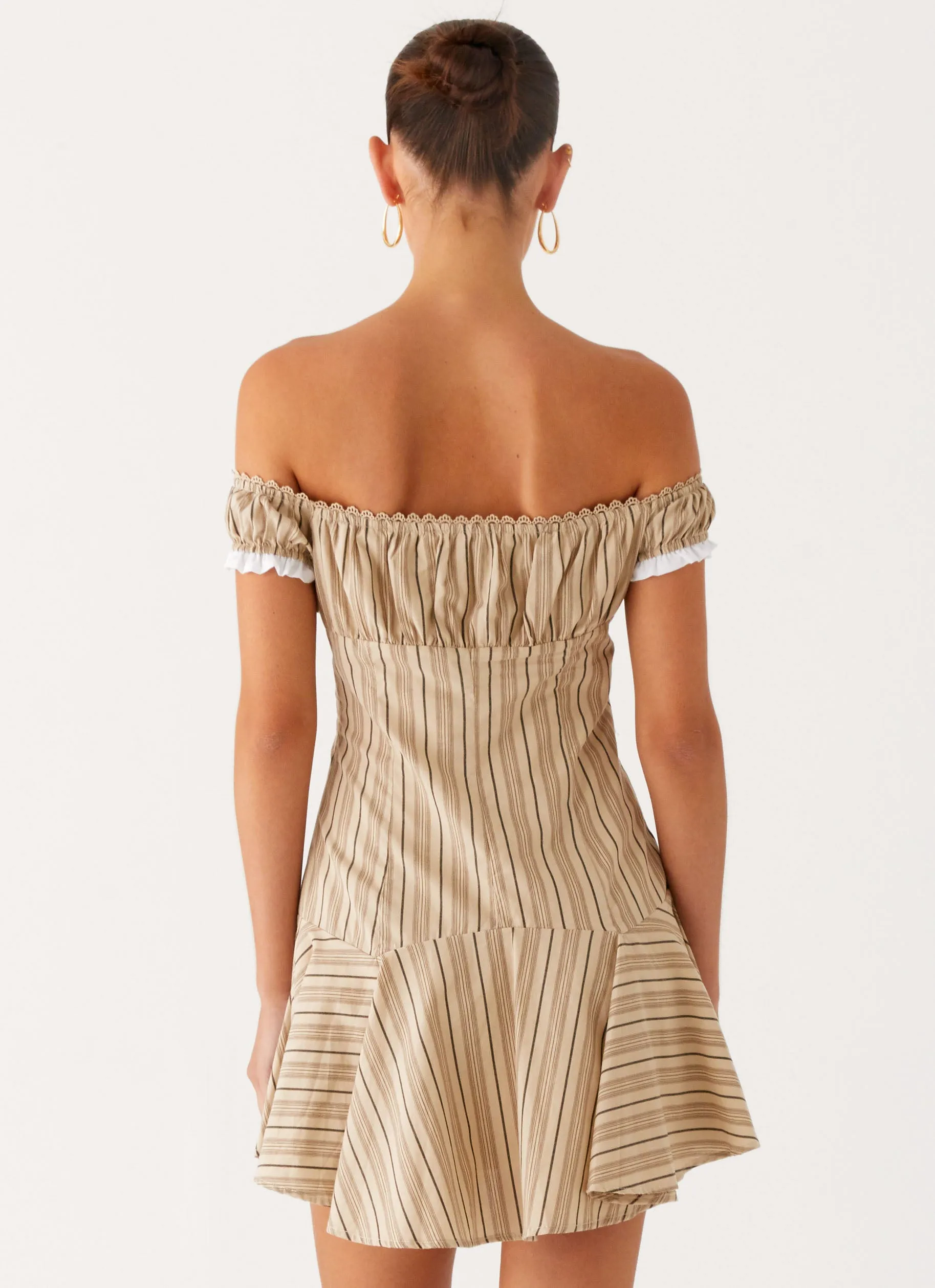 Work Chic Jumana Off Shoulder Mini Dress - Off White Stripe