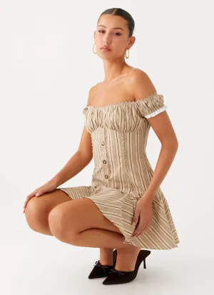 Jumana Off Shoulder Mini Dress - Off White Stripe Refined fit