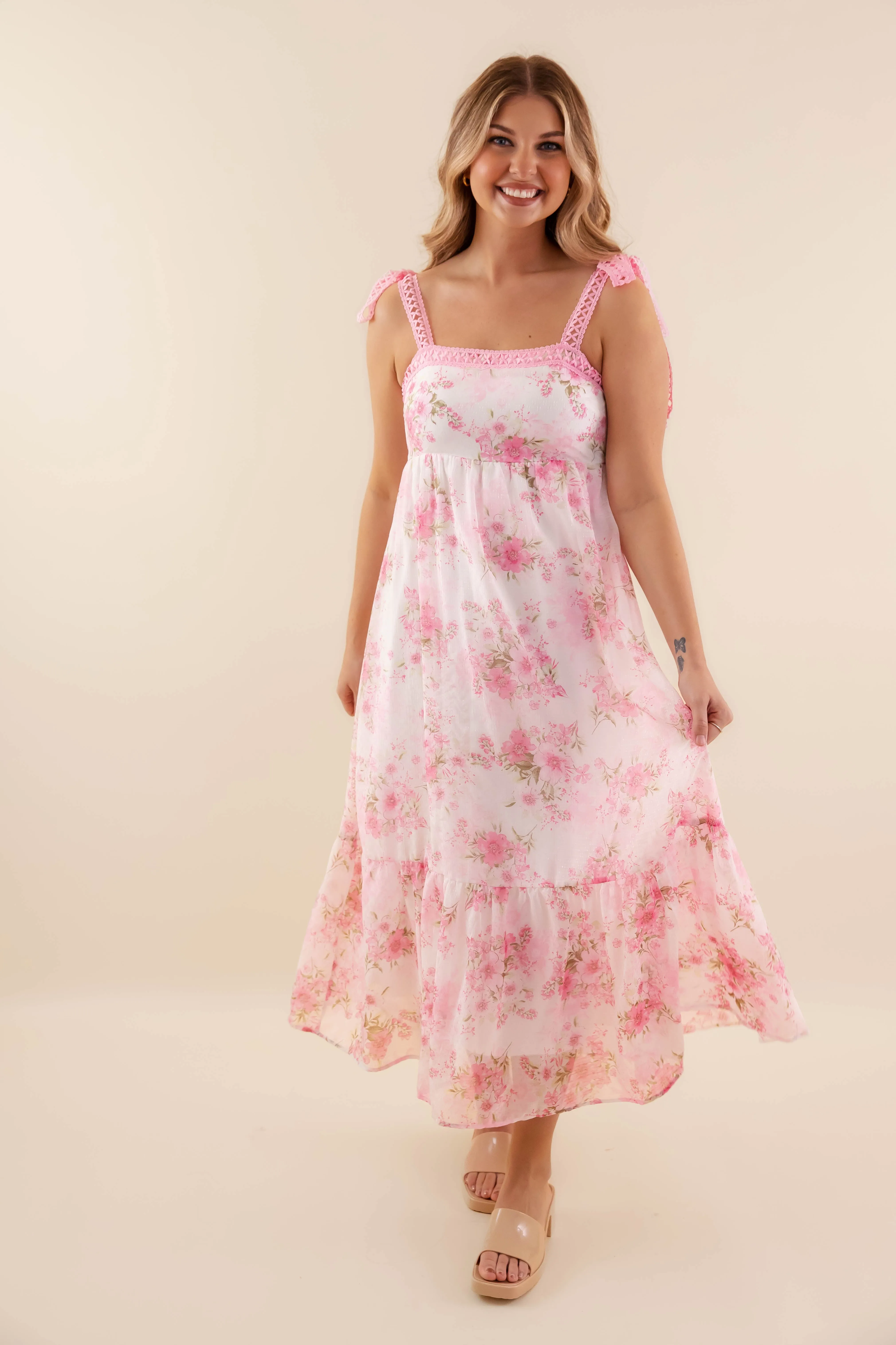 Pinch Me Midi Dress-Blush Layered Comfort Wear Polite Tone