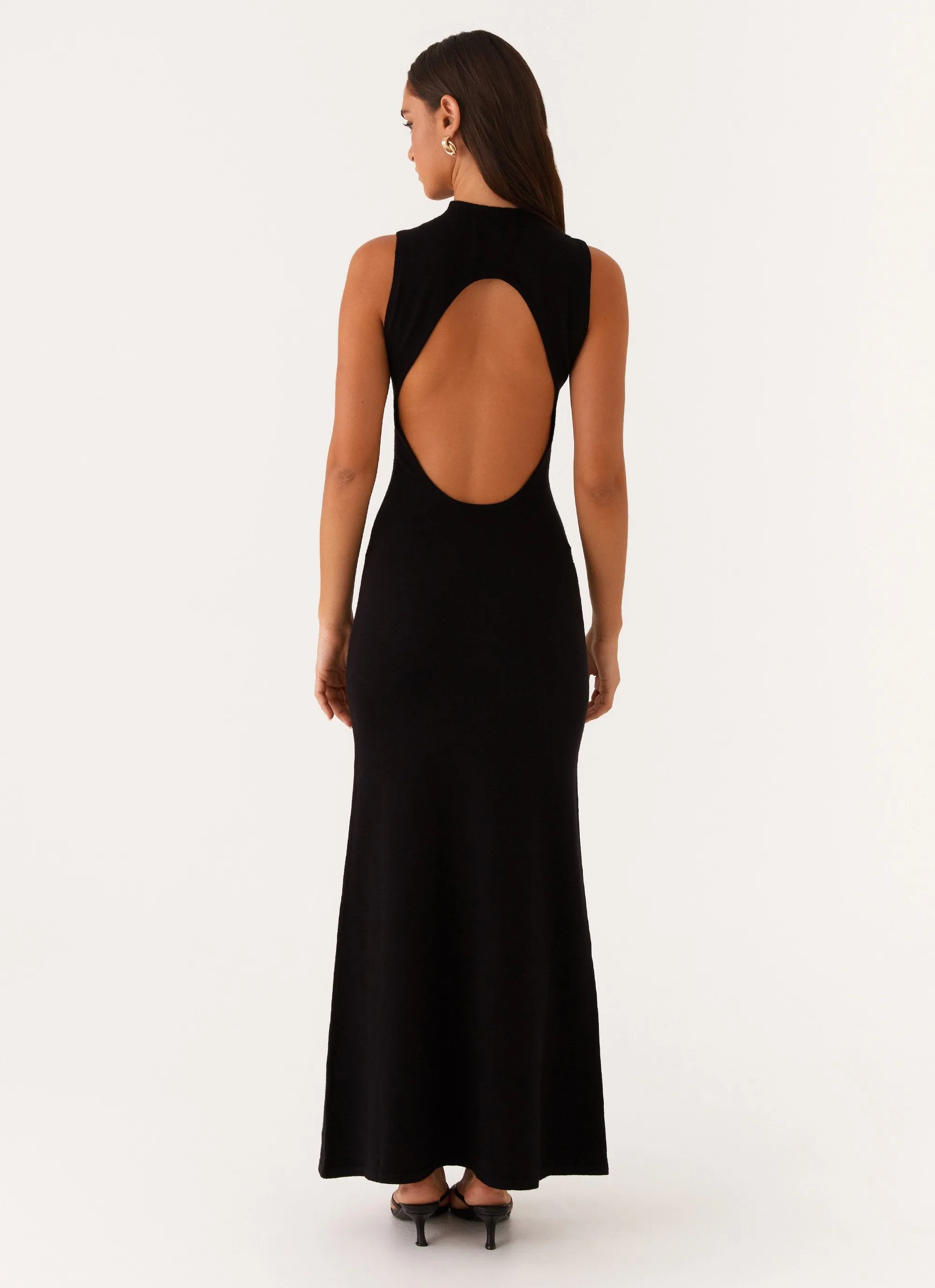 Relaxed and Elegant WideCollarDesign Prove It Knit Maxi Dress - Black