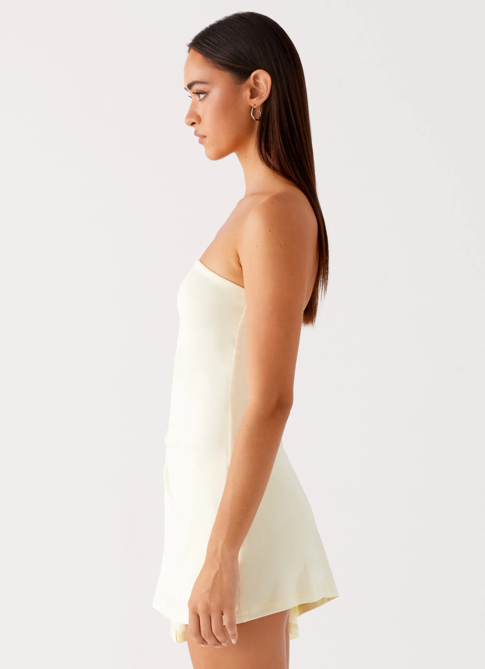 Sana Strapless Mini Dress - Yellow Subtle Motion