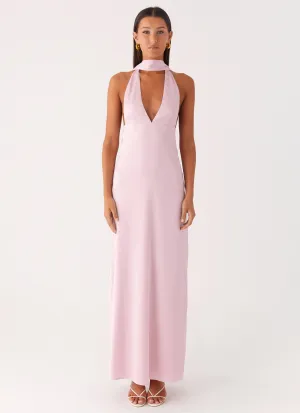 Chic formal attire Elegant Mature Alicia Satin Halter Maxi Dress - Baby Pink