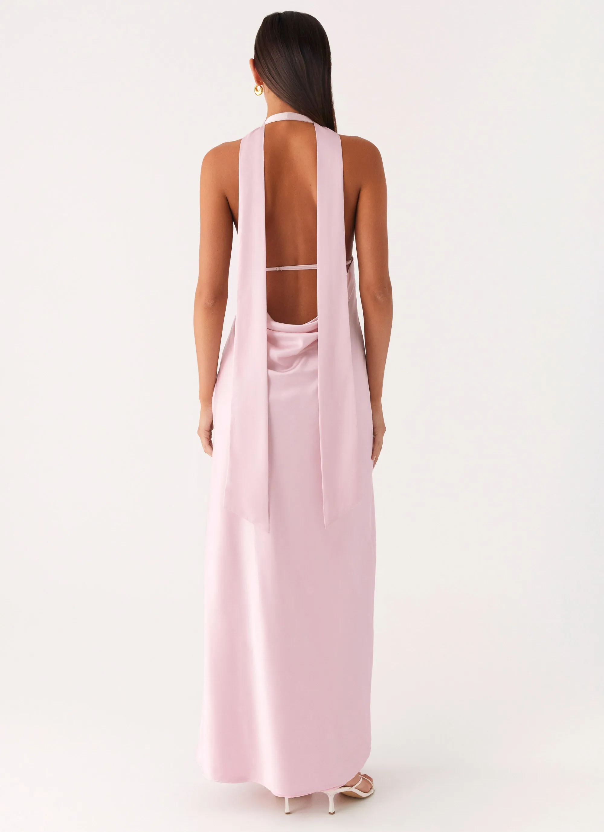 Chic Comfort Wear Alicia Satin Halter Maxi Dress - Baby Pink