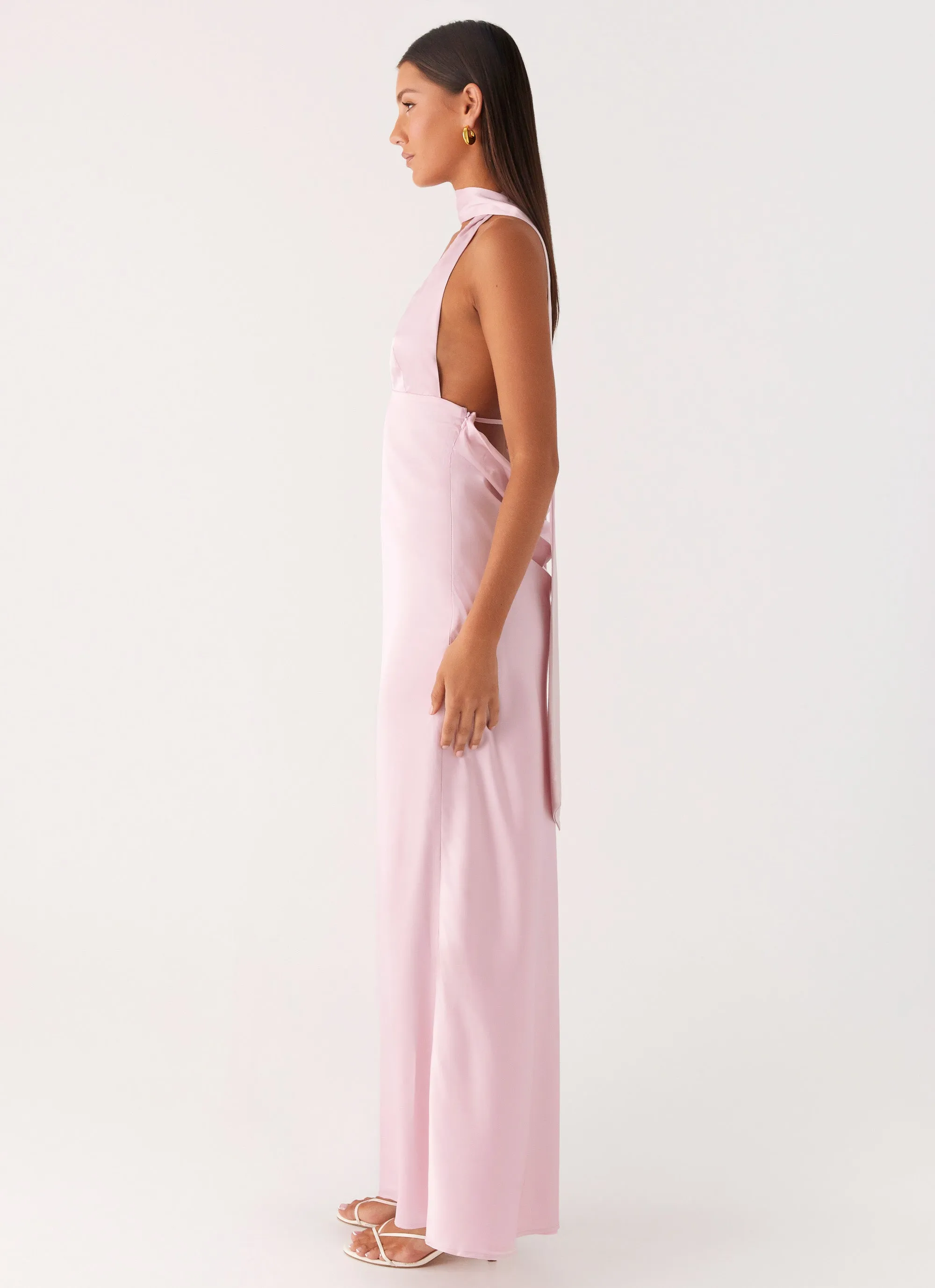 Alicia Satin Halter Maxi Dress - Baby Pink Easy Mood Soft And Comfortable