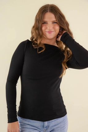 LayeredCollar Comfortable Charm Top-Black