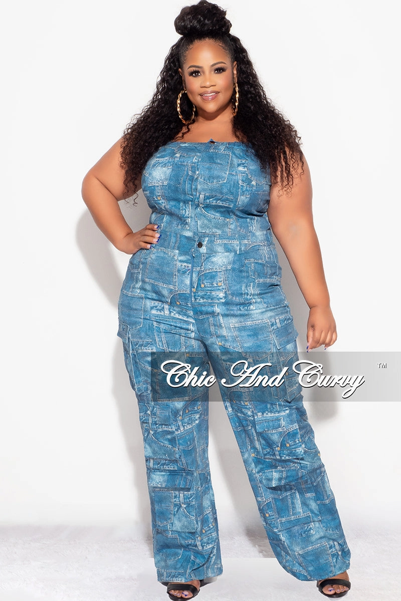 All Purpose Wear Final Sale Plus Size Cargo Jumpsuit in Denim