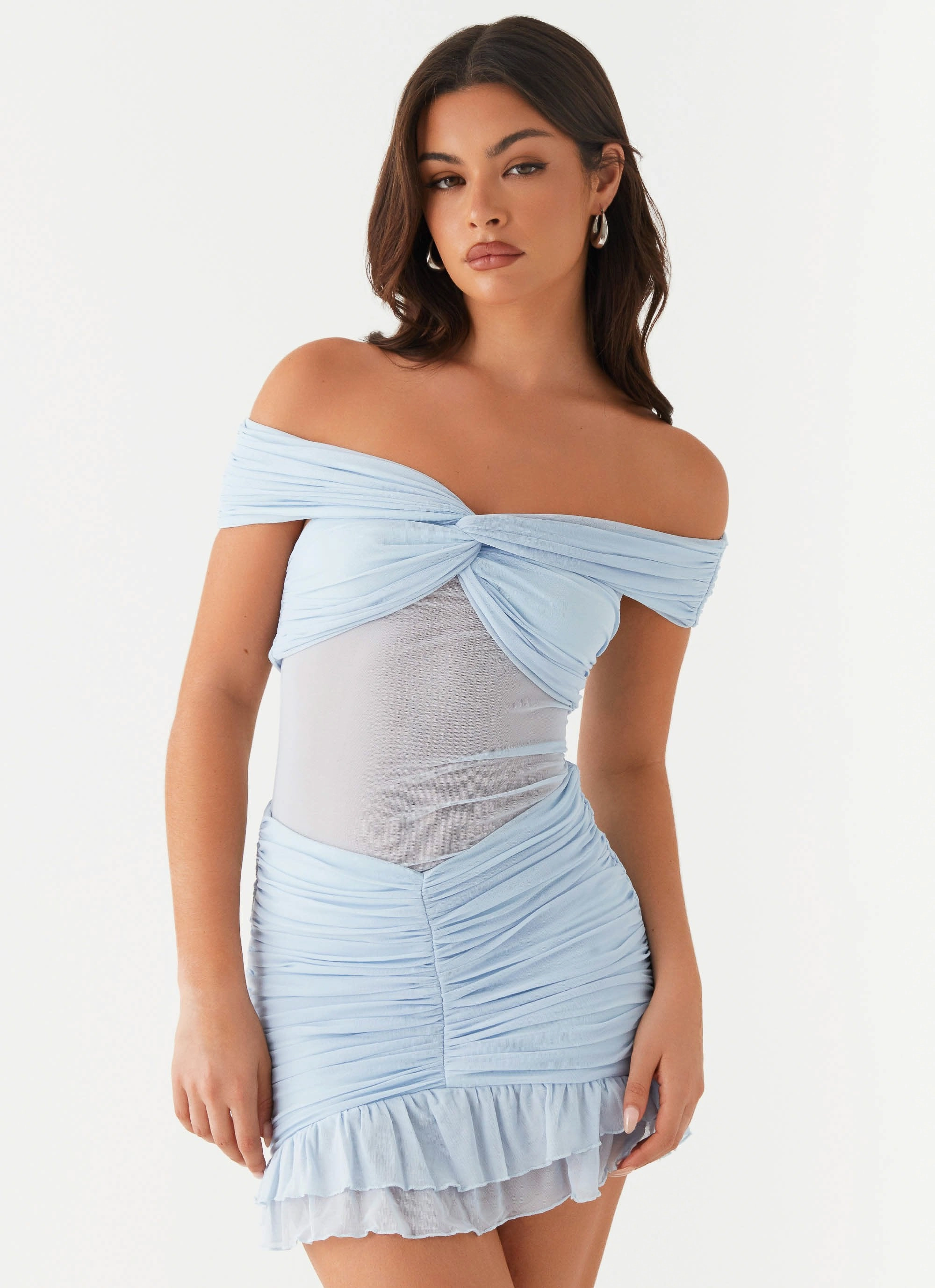 Silky Surface Flowy summer gown Frances Mini Dress - Blue