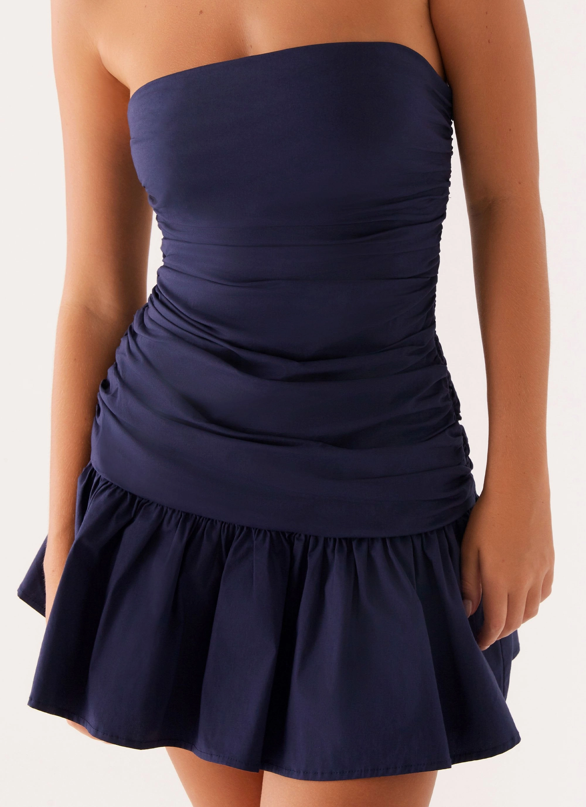 Stud-Detail Silky-Feel Carmel Mini Dress - Navy