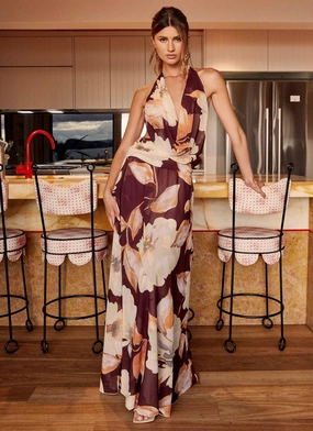 Relax Flex Layering Comfort Elysia Chiffon Maxi Dress - Brown Floral