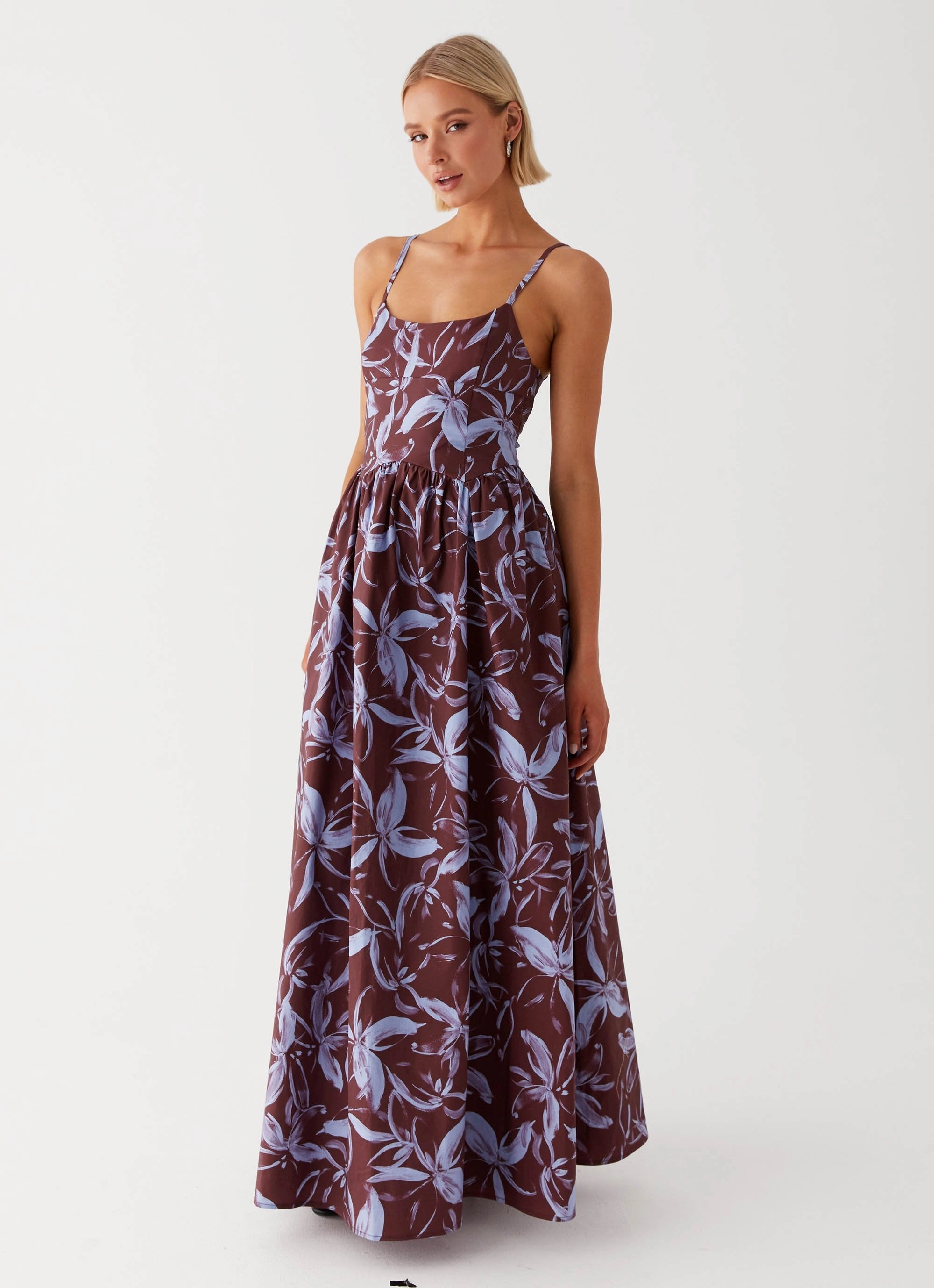 Tesoro Maxi Dress - Brown Purple Floral All-Season Comfort