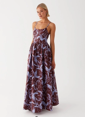Tesoro Maxi Dress - Brown Purple Floral All-Season Comfort