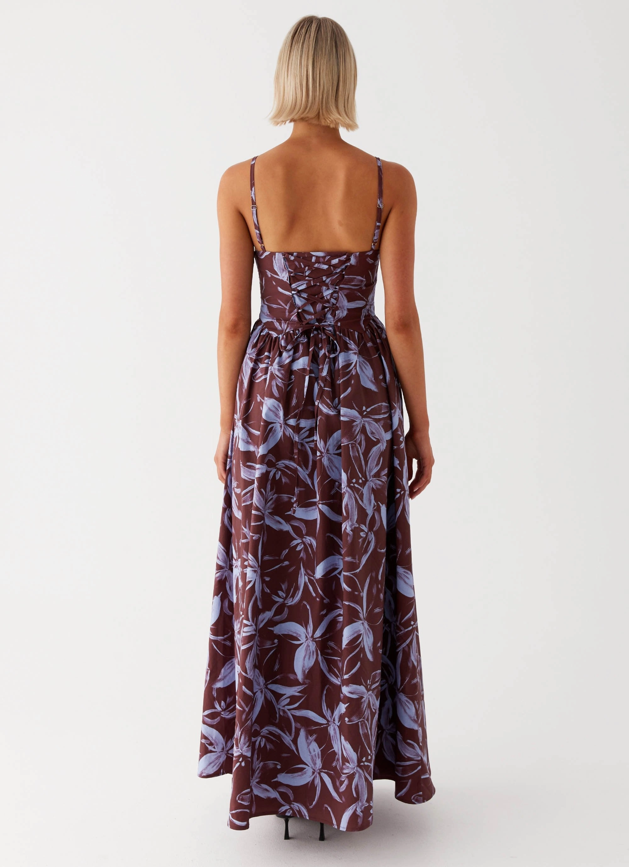 Bold colors Travel-friendly Tesoro Maxi Dress - Brown Purple Floral