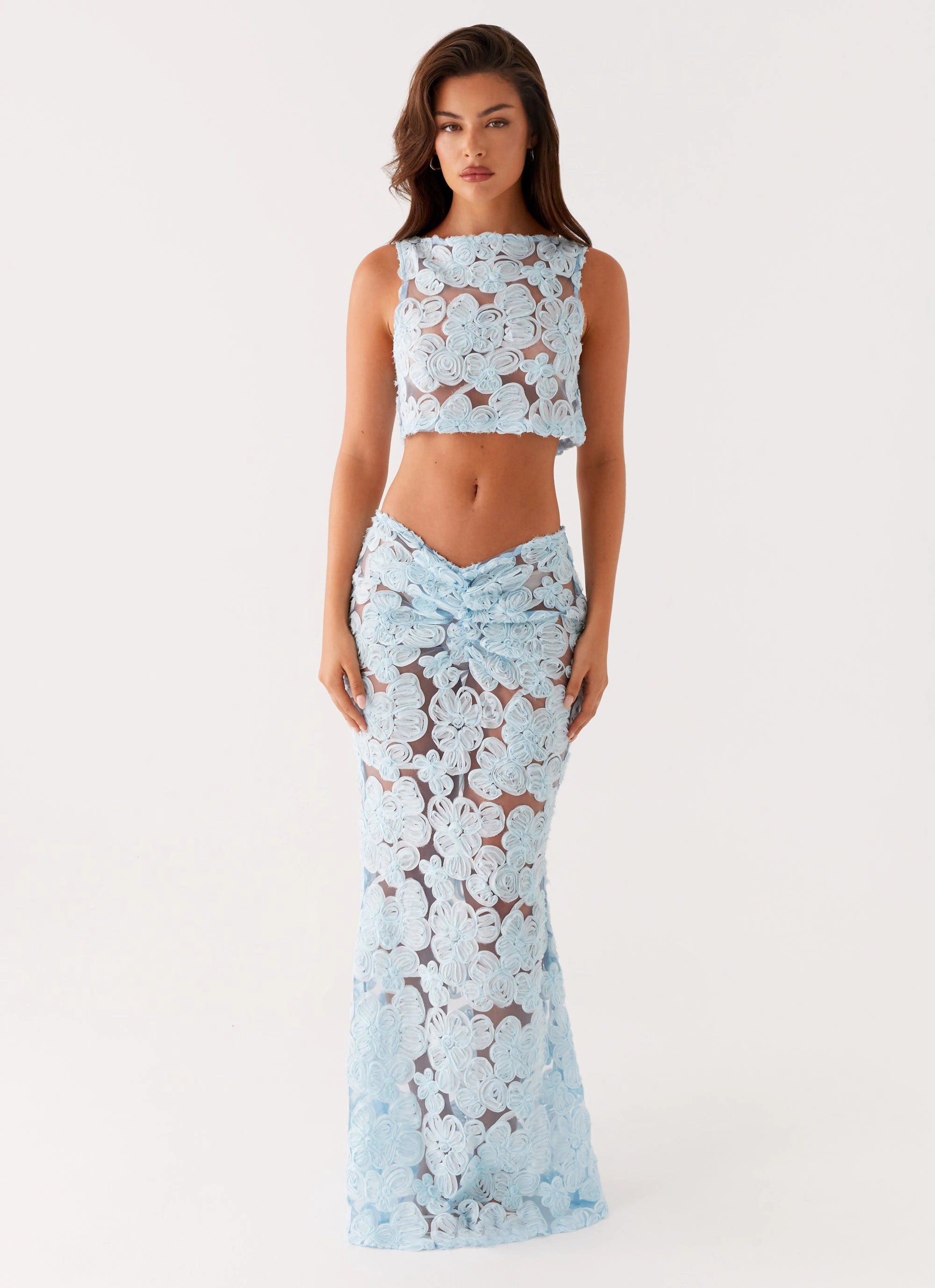 Feminine Fit Fiorella Floret Maxi Skirt - Blue