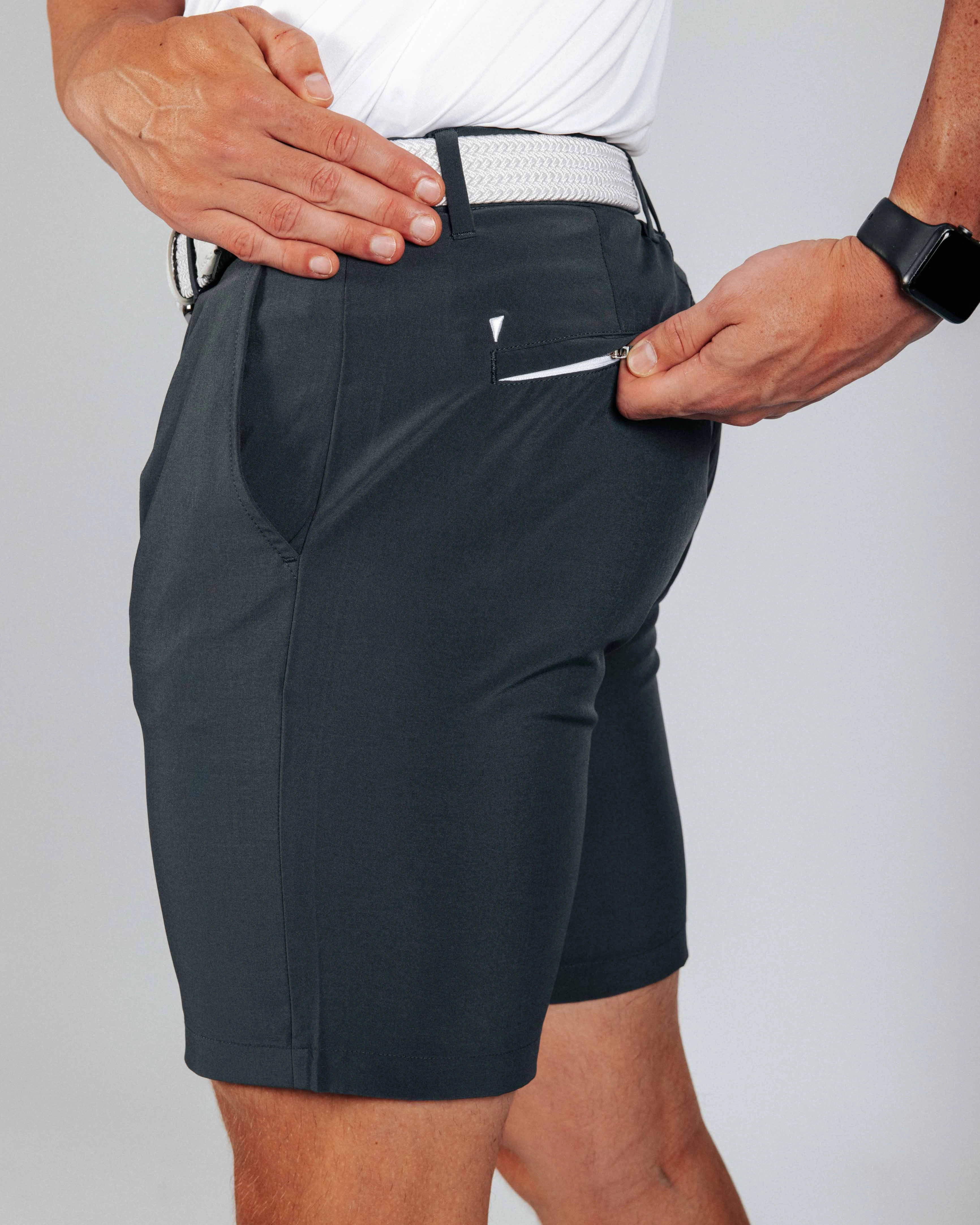 Men's Dark Gray Golf Shorts Durable Design Flexible Waist
