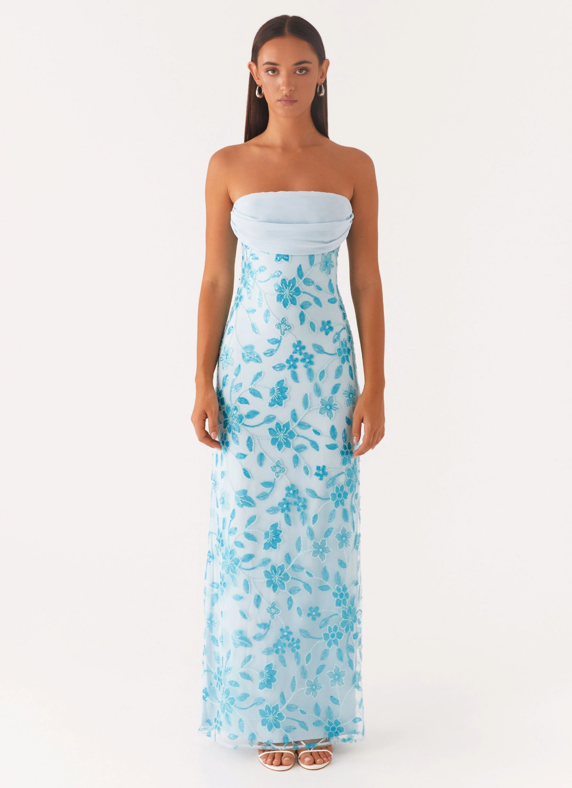 Prism Beaded Maxi Dress - Blue Youthful Feel Vintage Style