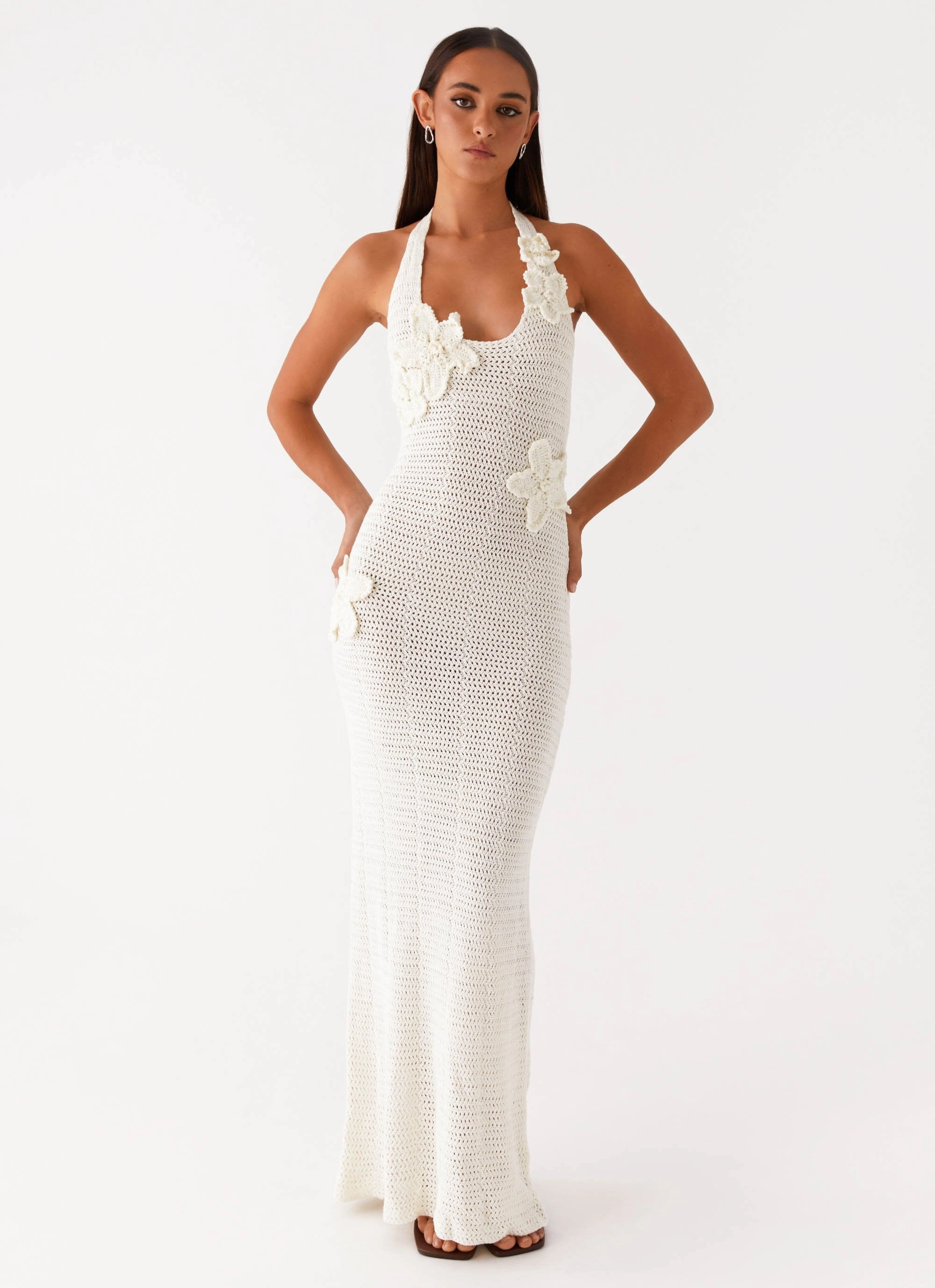 Functional-Design Novalee Flower Crochet Maxi Dress - Ivory