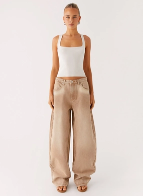 Khalil Baggy Jeans - Tan Slim Wear Design Stretch Layer Fit