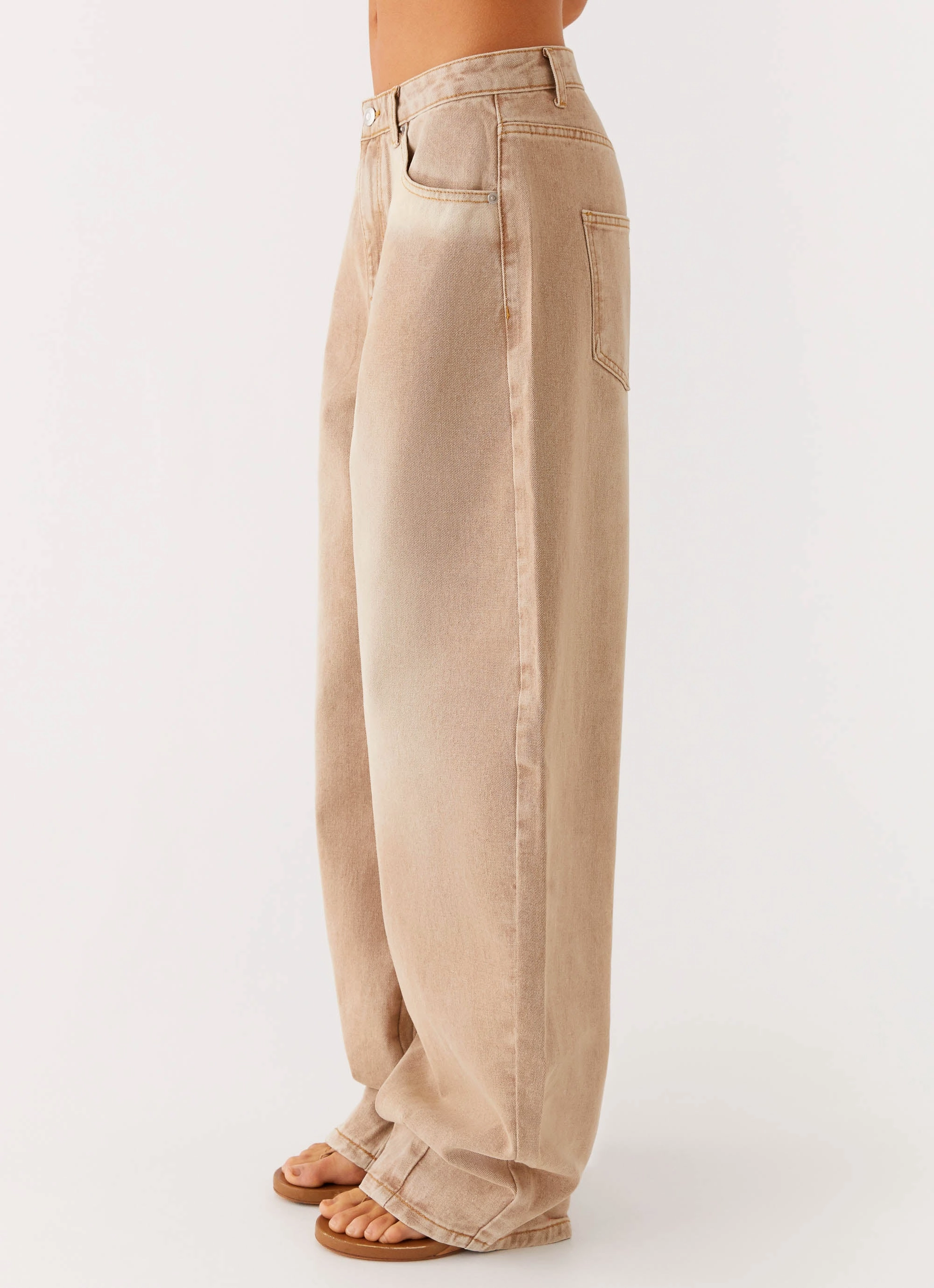Khalil Baggy Jeans - Tan Mid Rise Breathable Base