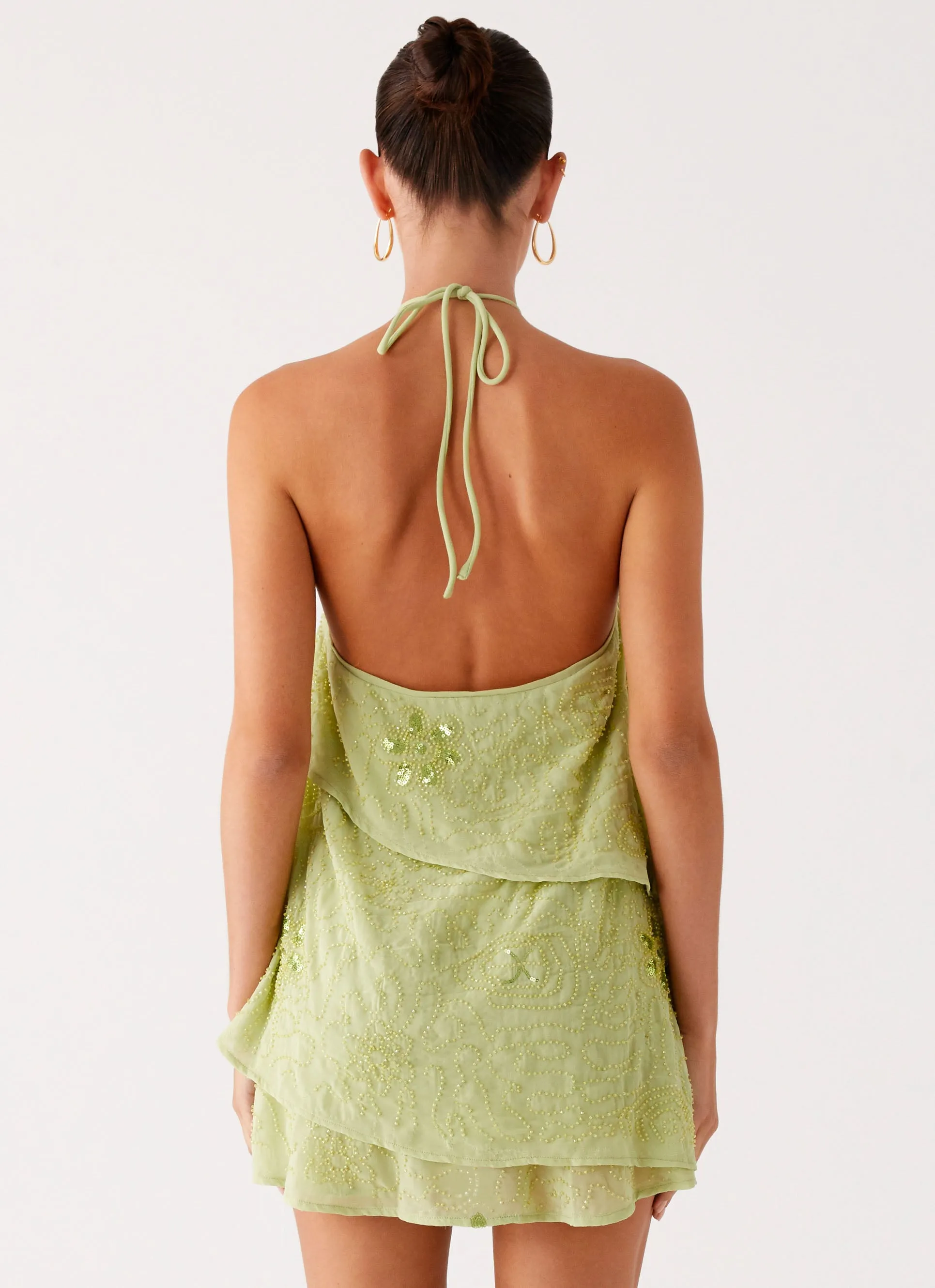 On The Go Beaded Mini Dress - Mint Sleek Touch
