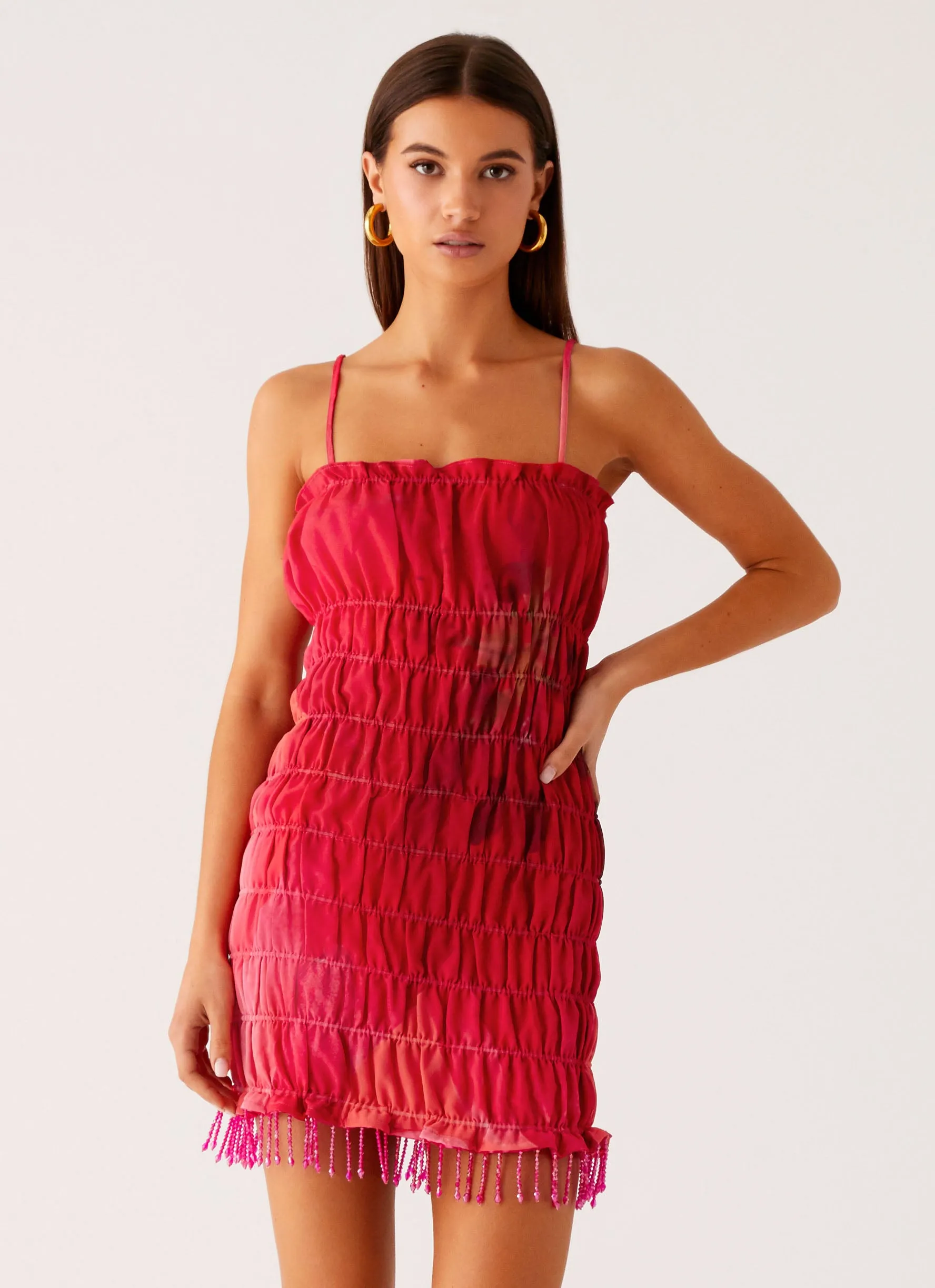 Refresh Me Chiffon Mini Dress - Peach Watermelon Flower Perfect Wear Resort Vibes