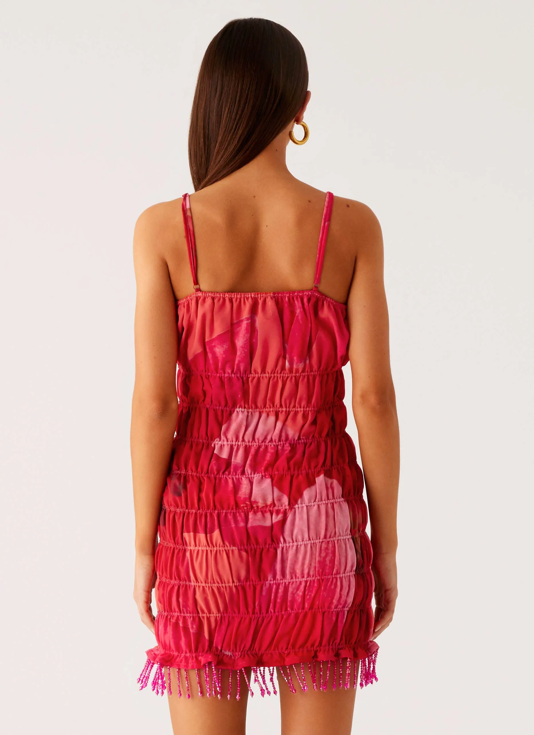 Refresh Me Chiffon Mini Dress - Peach Watermelon Flower Casual Wear Matte-finish