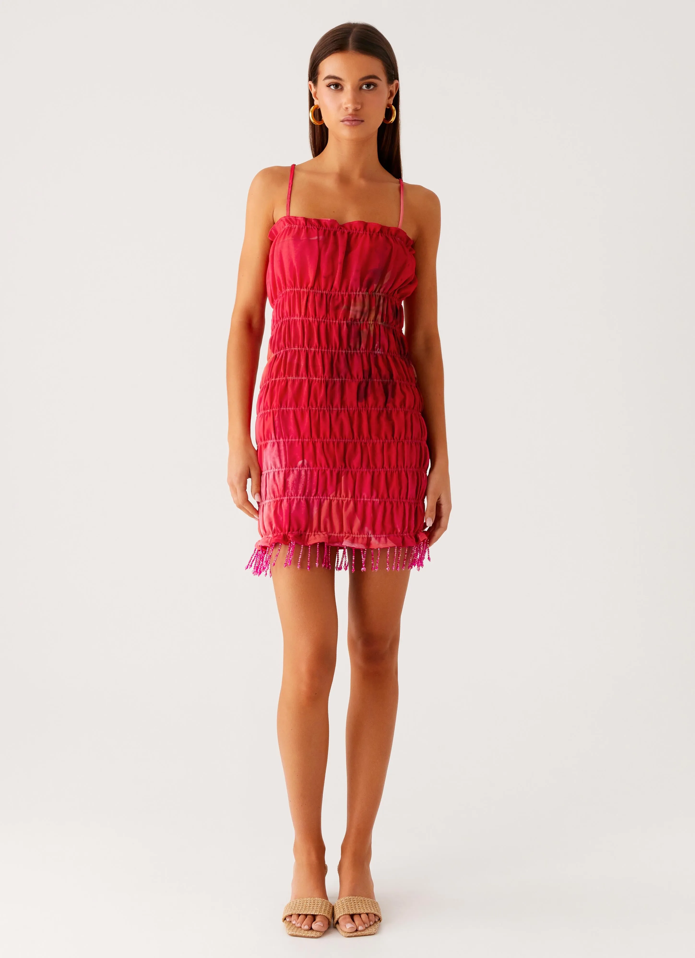 Mom Chic Balanced feel Refresh Me Chiffon Mini Dress - Peach Watermelon Flower