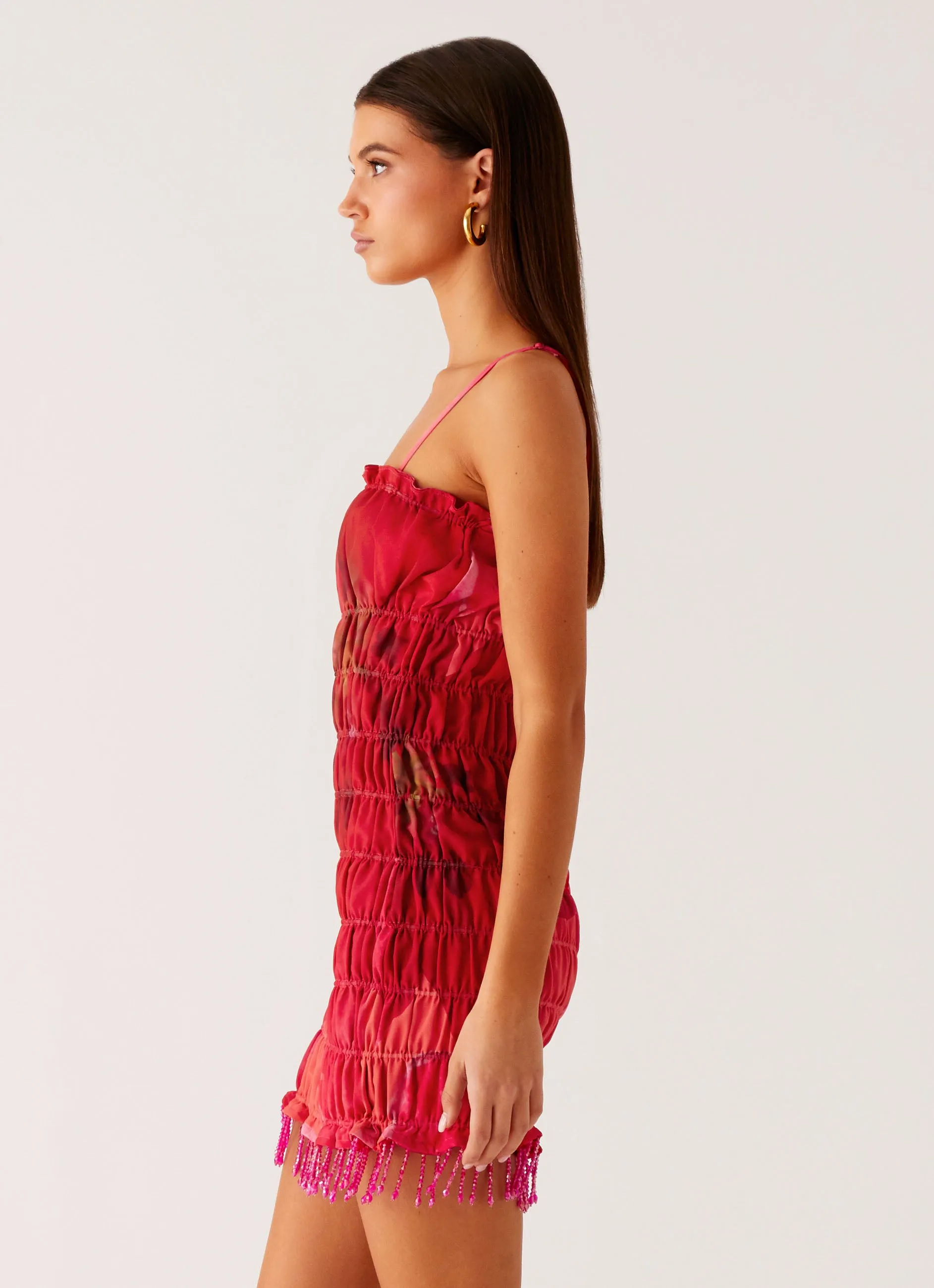 Refresh Me Chiffon Mini Dress - Peach Watermelon Flower custom-fit