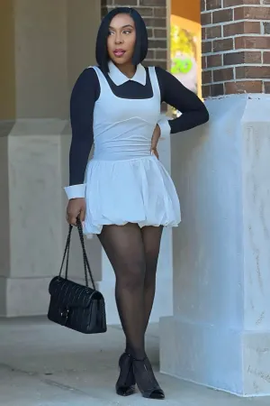 Matte-finish Formal Look Carley Casual Mini Bubble Dress -White