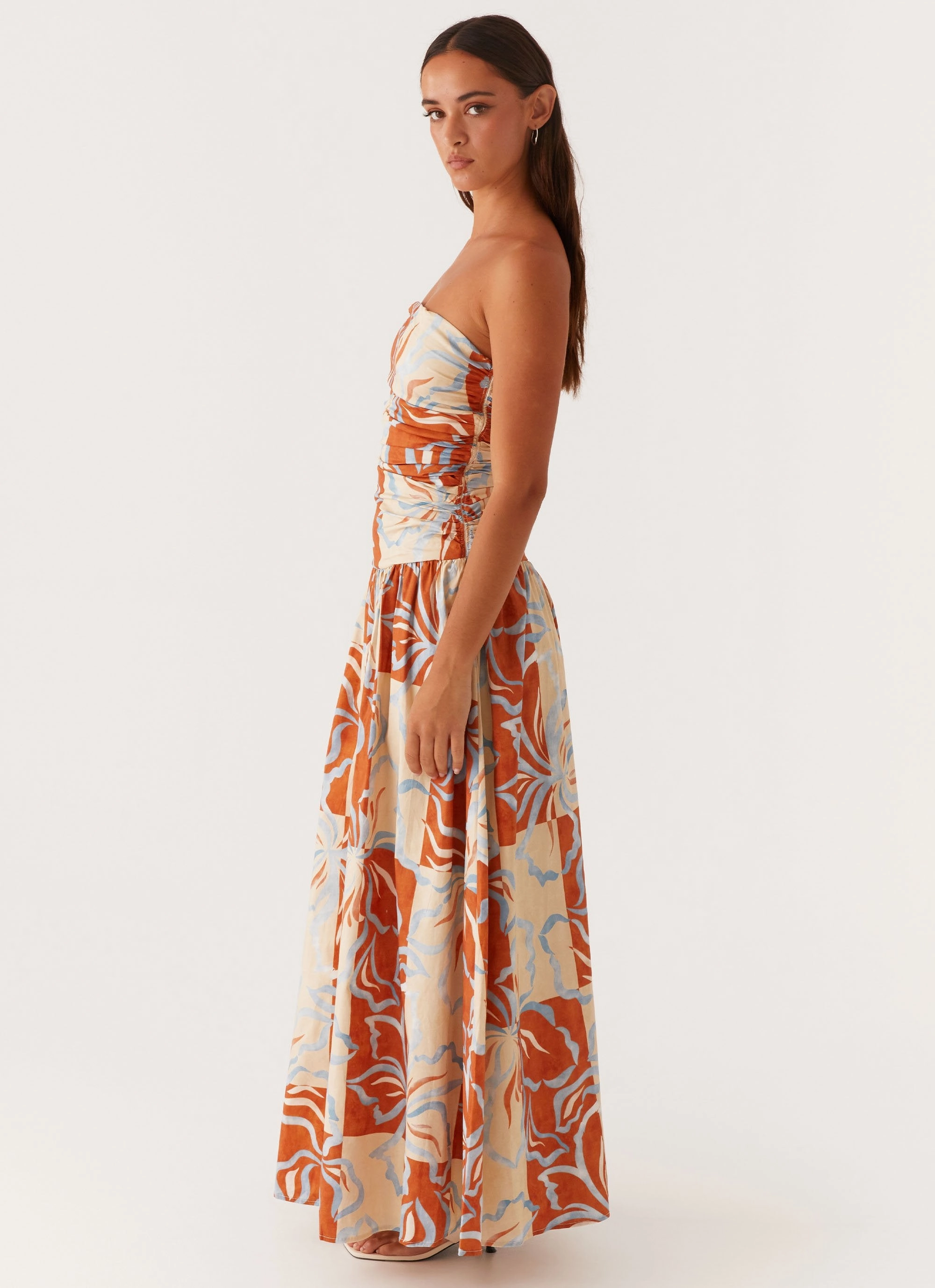 Carmel Maxi Dress - Orange Blue Floral Mood Casual
