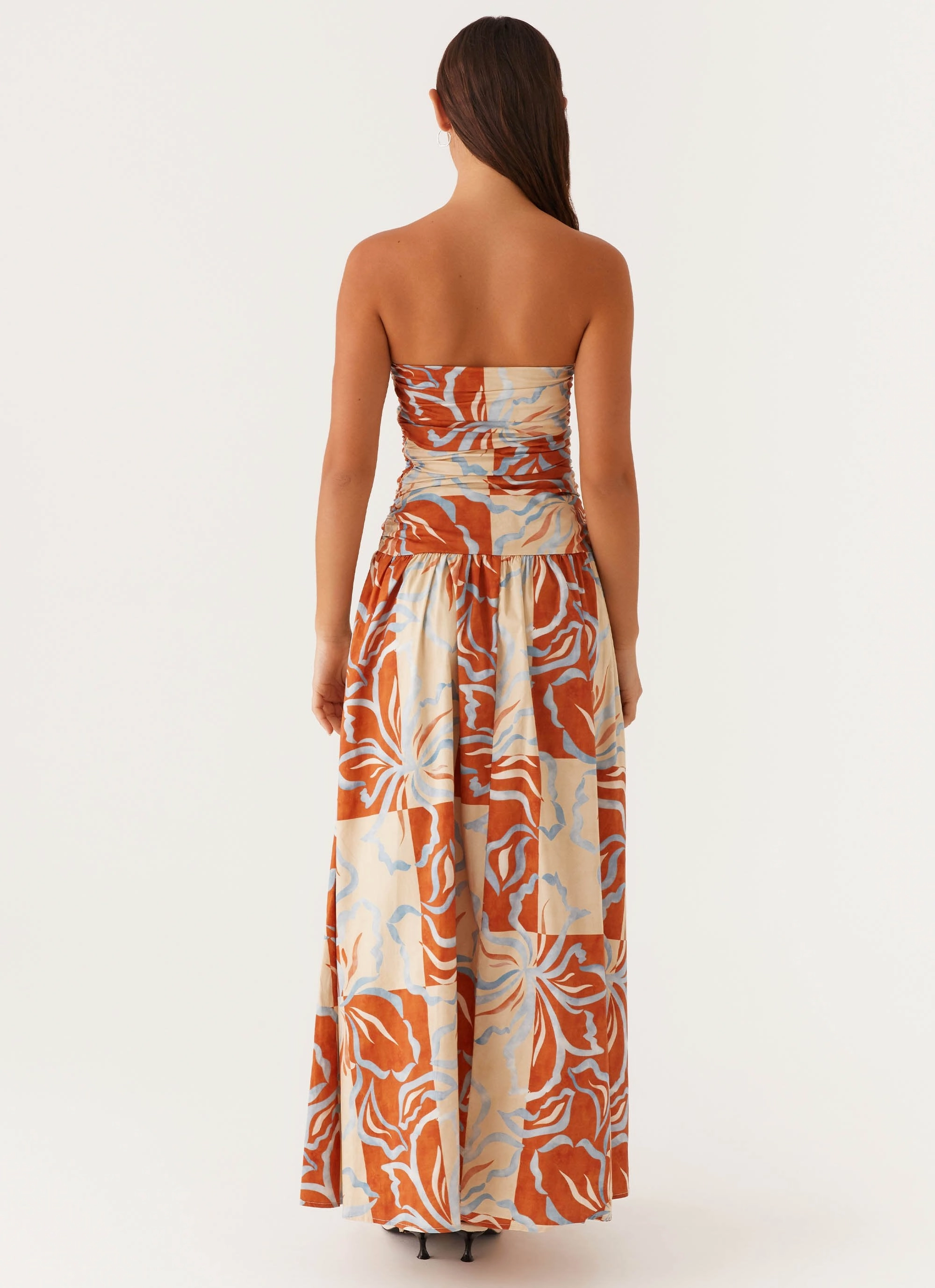Carmel Maxi Dress - Orange Blue Floral Comfortable Touch Warm Season