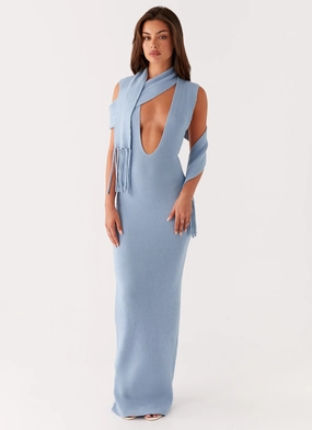 Raine Knit Maxi Dress - Blue Subtle tone Weekend Feel