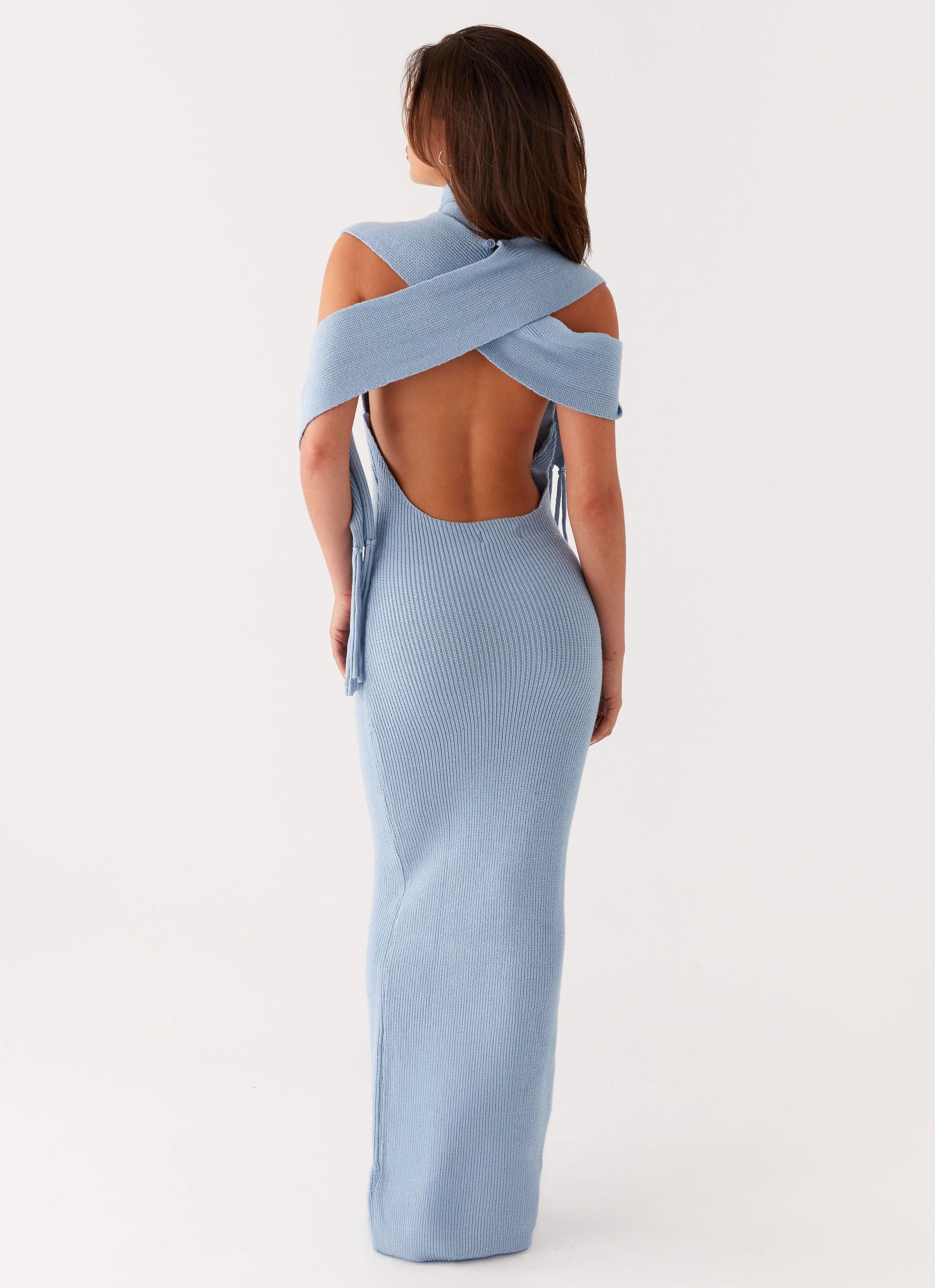 Peach Tone Poised Vibe Raine Knit Maxi Dress - Blue