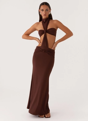 Elinor Maxi Dress - Chocolate Chilly Day Wear Crisp Finish