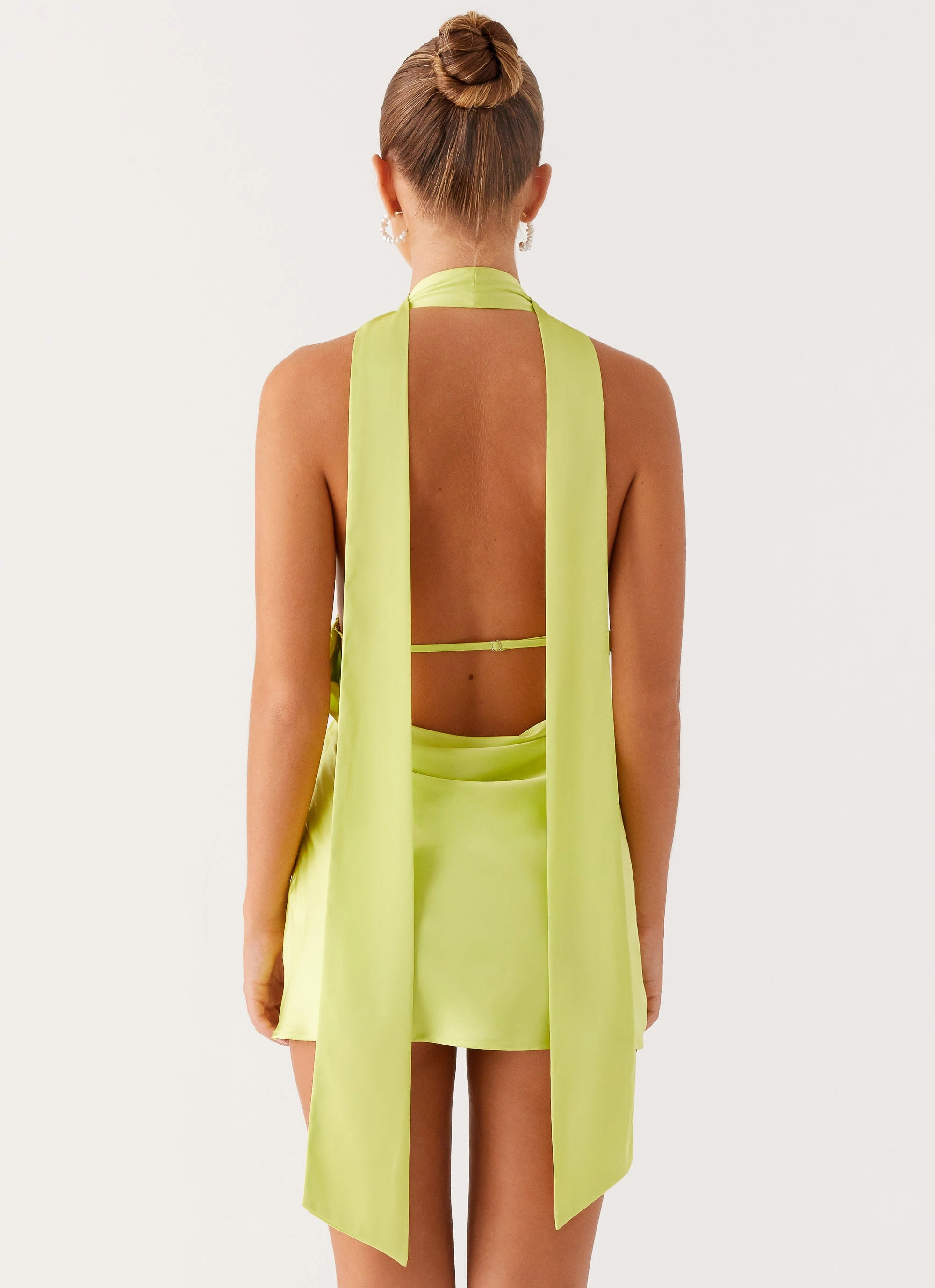 Alicia Satin Halter Mini Dress - Sunny Lime Tailored Comfort Stylish and Comfortable