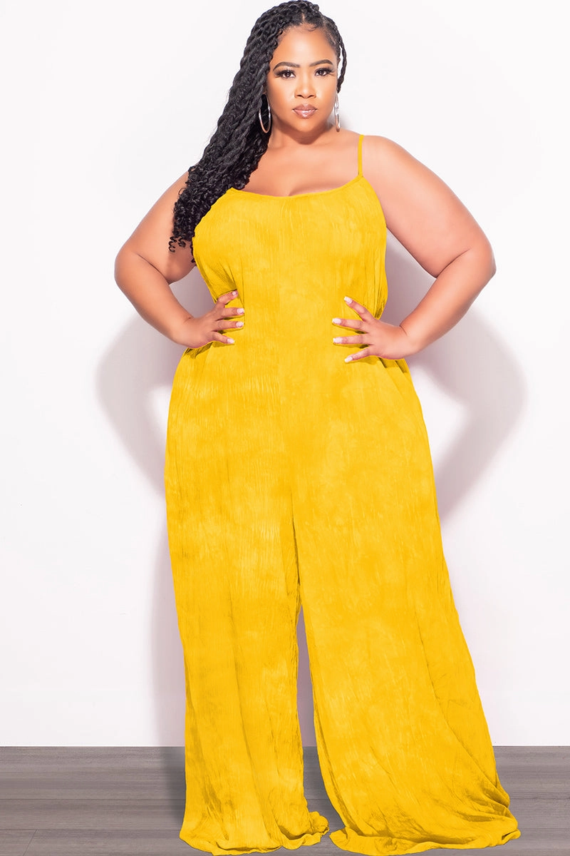 LowProfileTopstitching Final Sale Plus Size Jumpsuit with Soft Crepe Fabric in Yellow