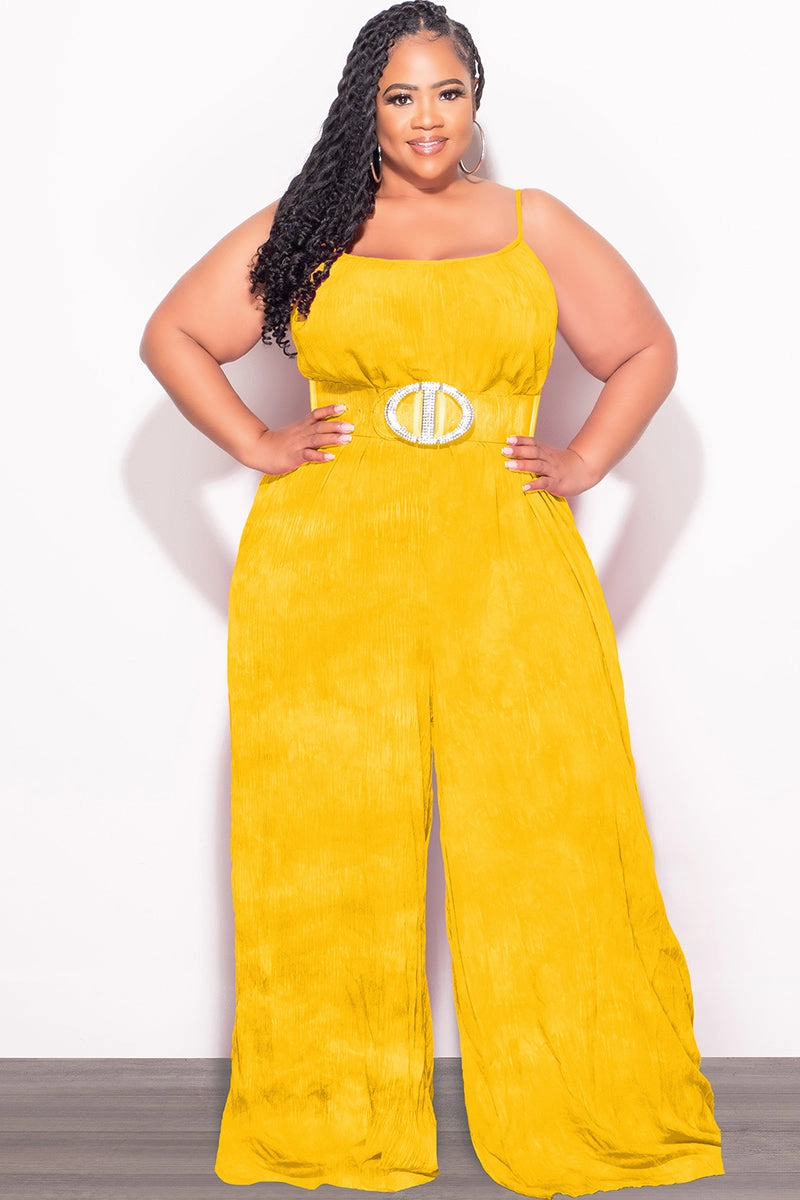 Final Sale Plus Size Jumpsuit with Soft Crepe Fabric in Yellow Flexible Ankle Cuffs Minimalist Fit