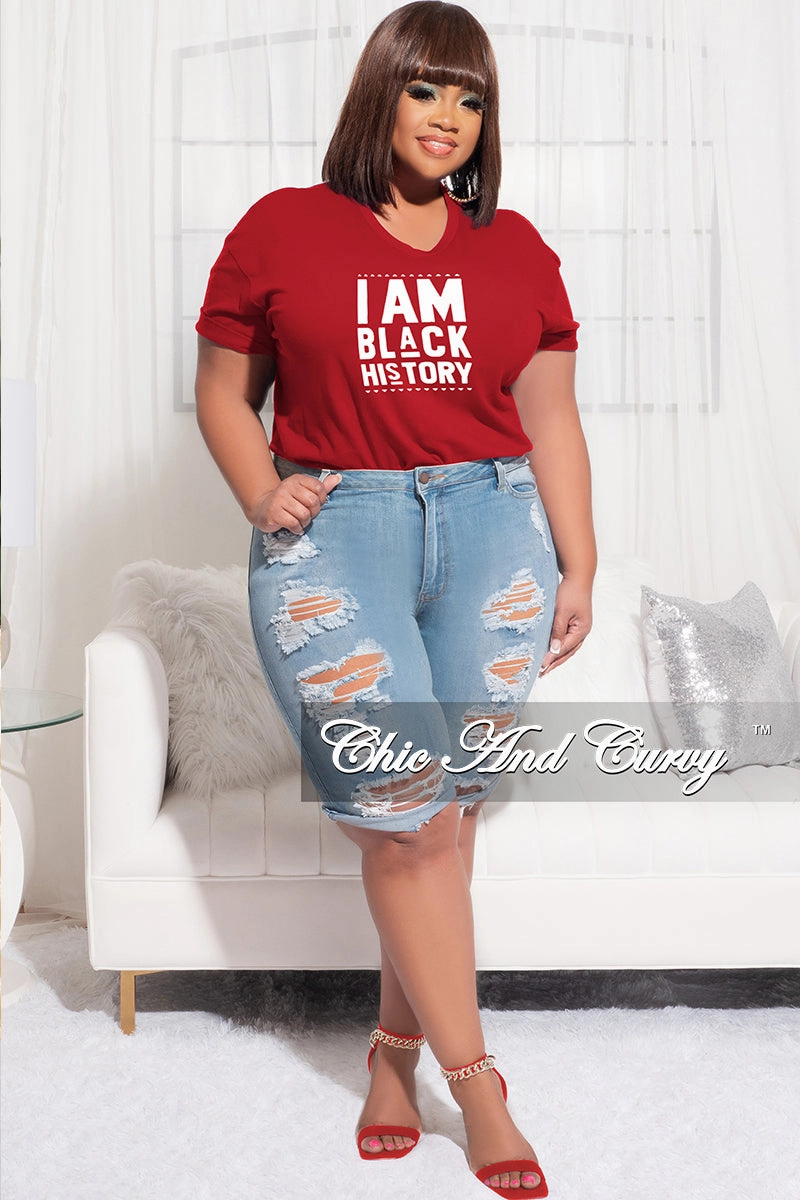 Final Sale Plus Size Short Sleeve Crew Neck I Am Black History T-Shirt in Red Trendy Vibe Quick Release Closure