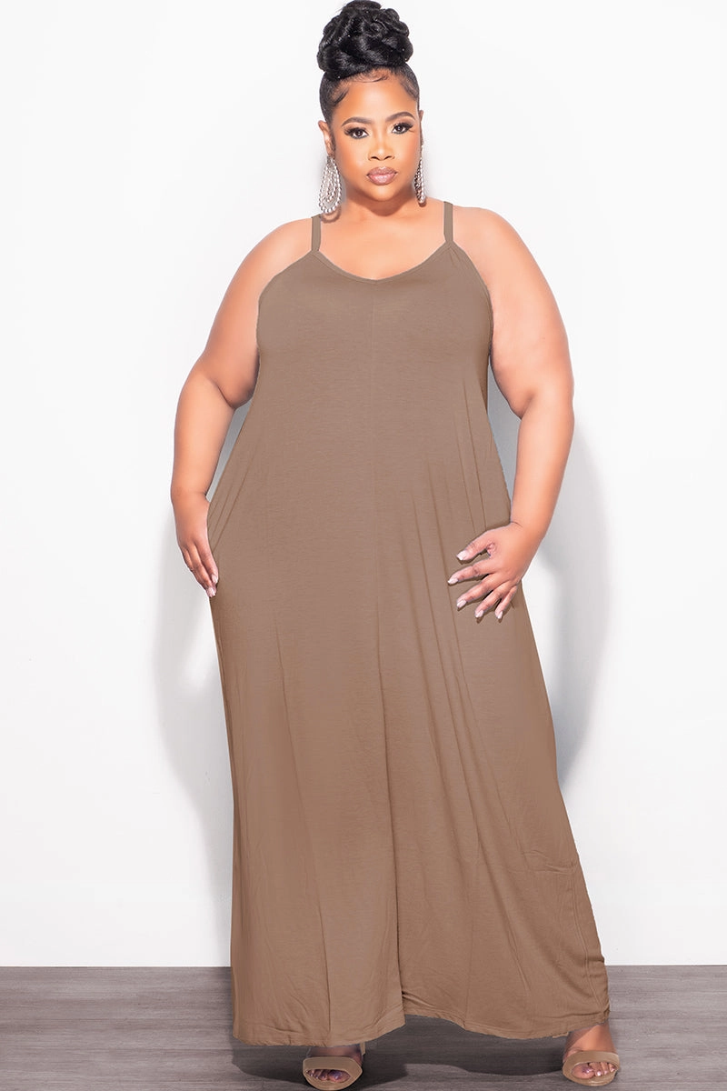 Final Sale Plus Size Spaghetti Strap Maxi Dress in Brown Outdoor activities