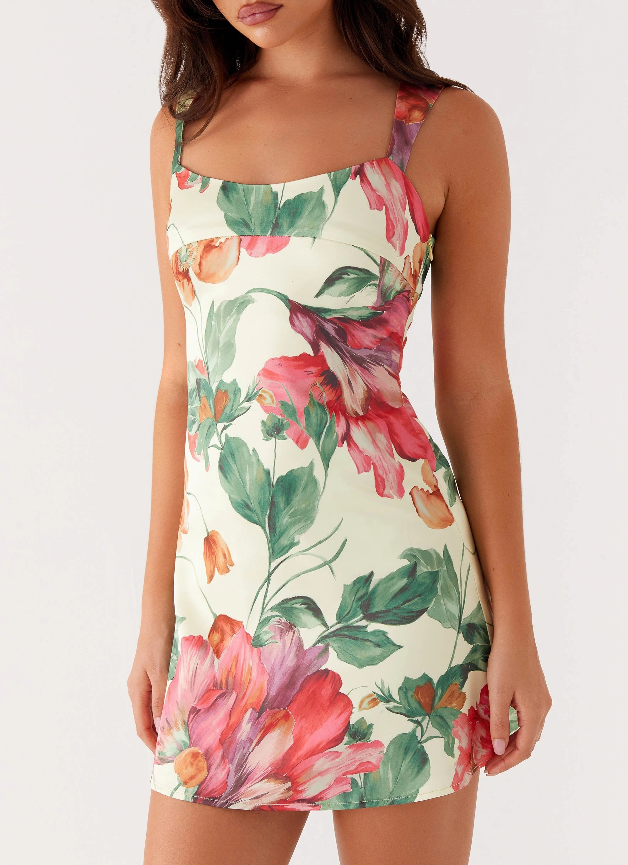 Love Blend Odette Satin Mini Dress - Yellow Floral