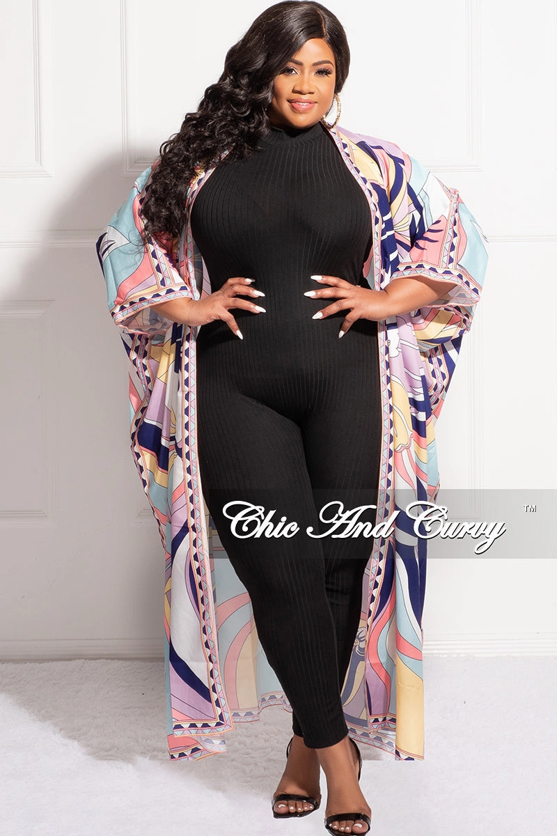 Final Sale Plus Size Duster In Lavender Multi Color Design Print Relaxed Comfort Wear
