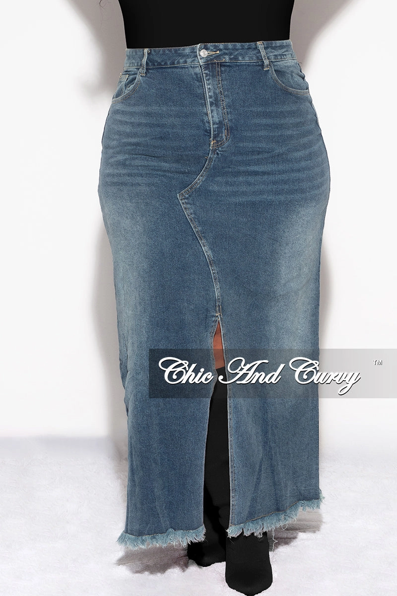 Comfy Texture Final Sale Plus Size Maxi Skirt with Front Slit in Denim