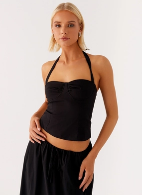 Cheryl Bustier Halter Top - Black MoistureWicking Fabric