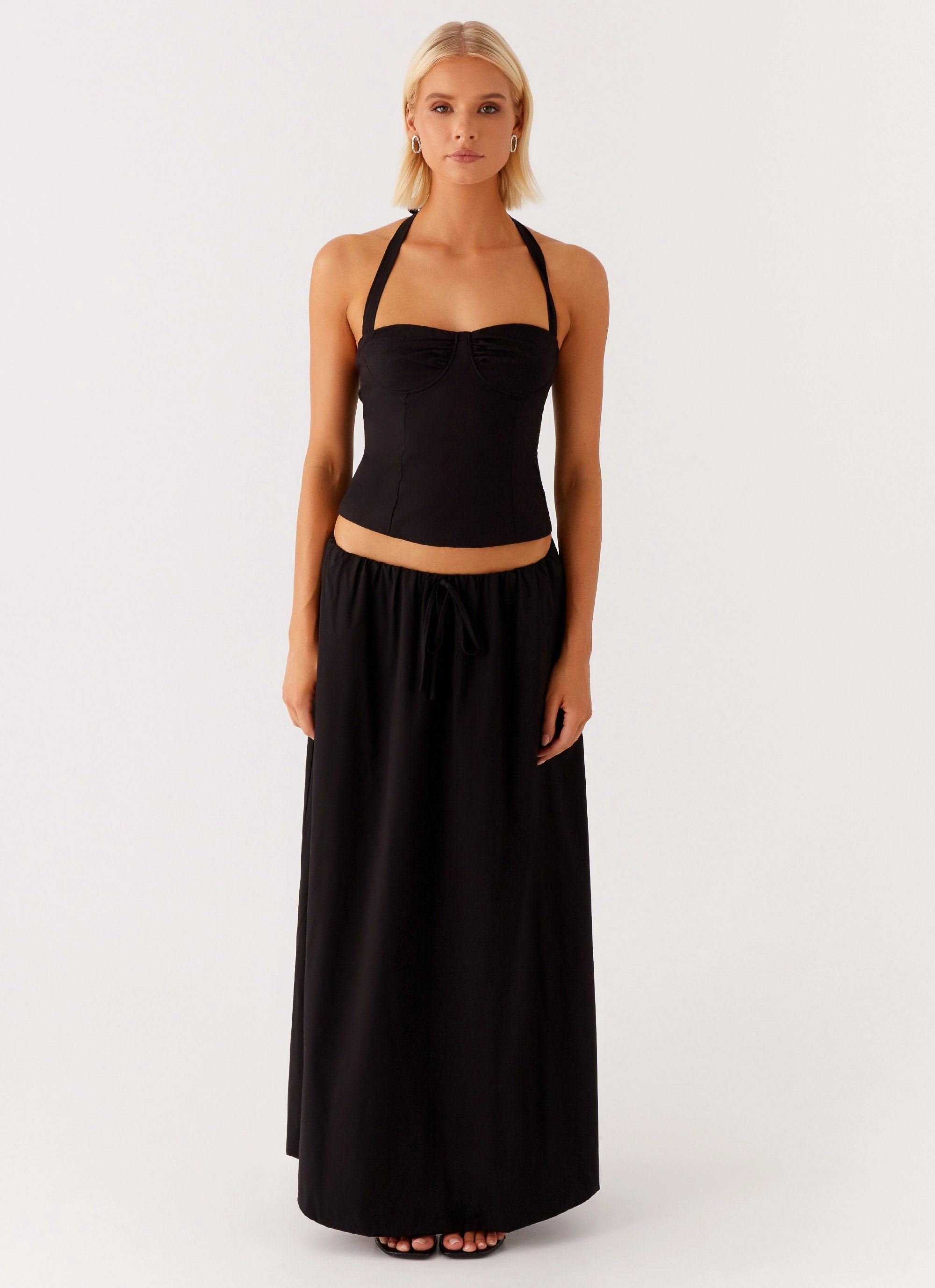 Cheryl Bustier Halter Top - Black Printed T-shirt High Density Weave