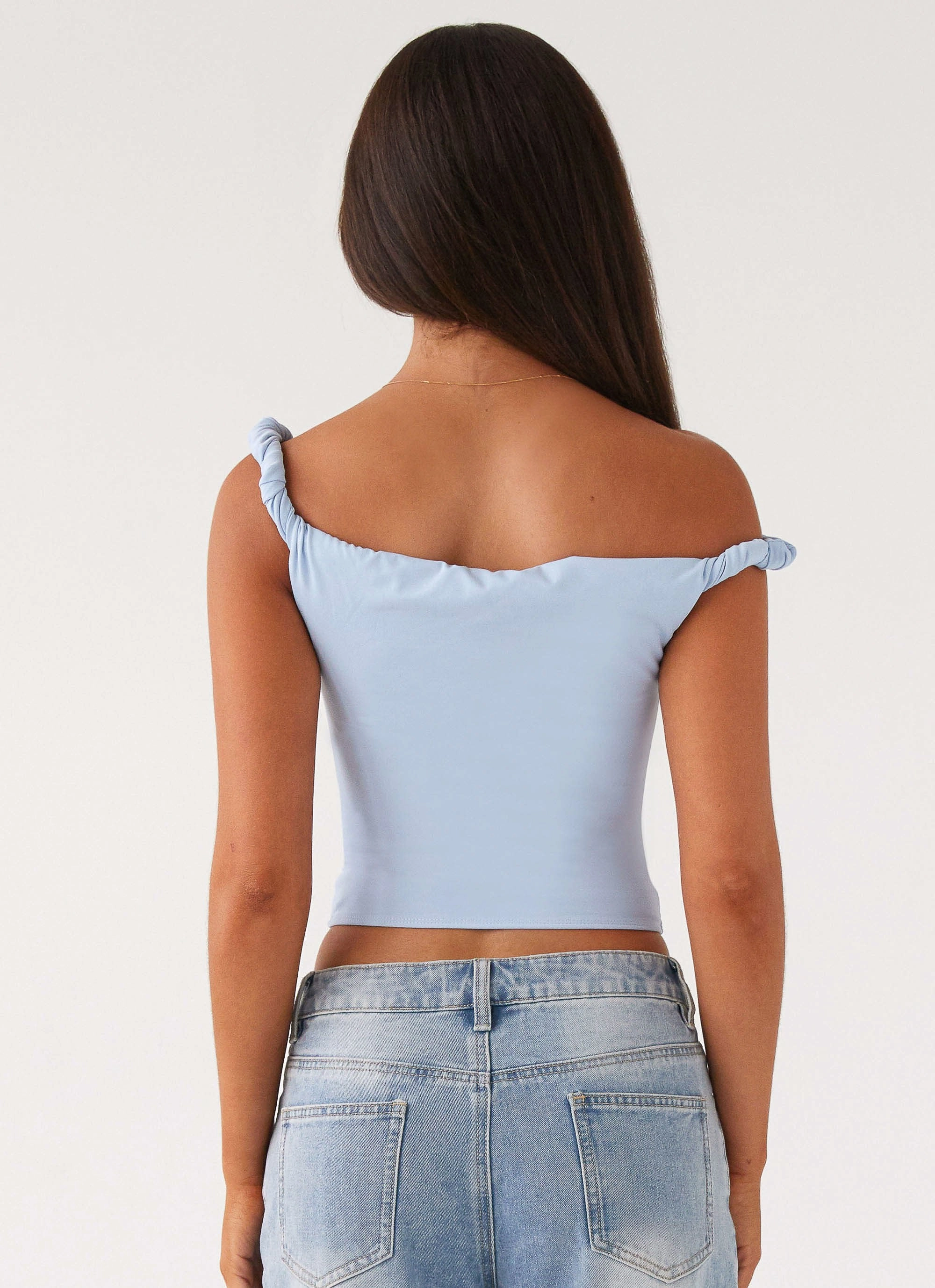 Noise Reduced Zipper Ethical production Solace Soul Twist Shoulder Top - Baby Blue