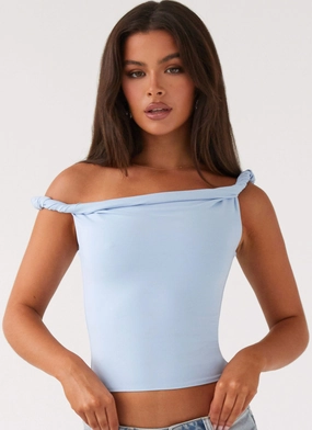 ZeroWasteProduction Solace Soul Twist Shoulder Top - Baby Blue