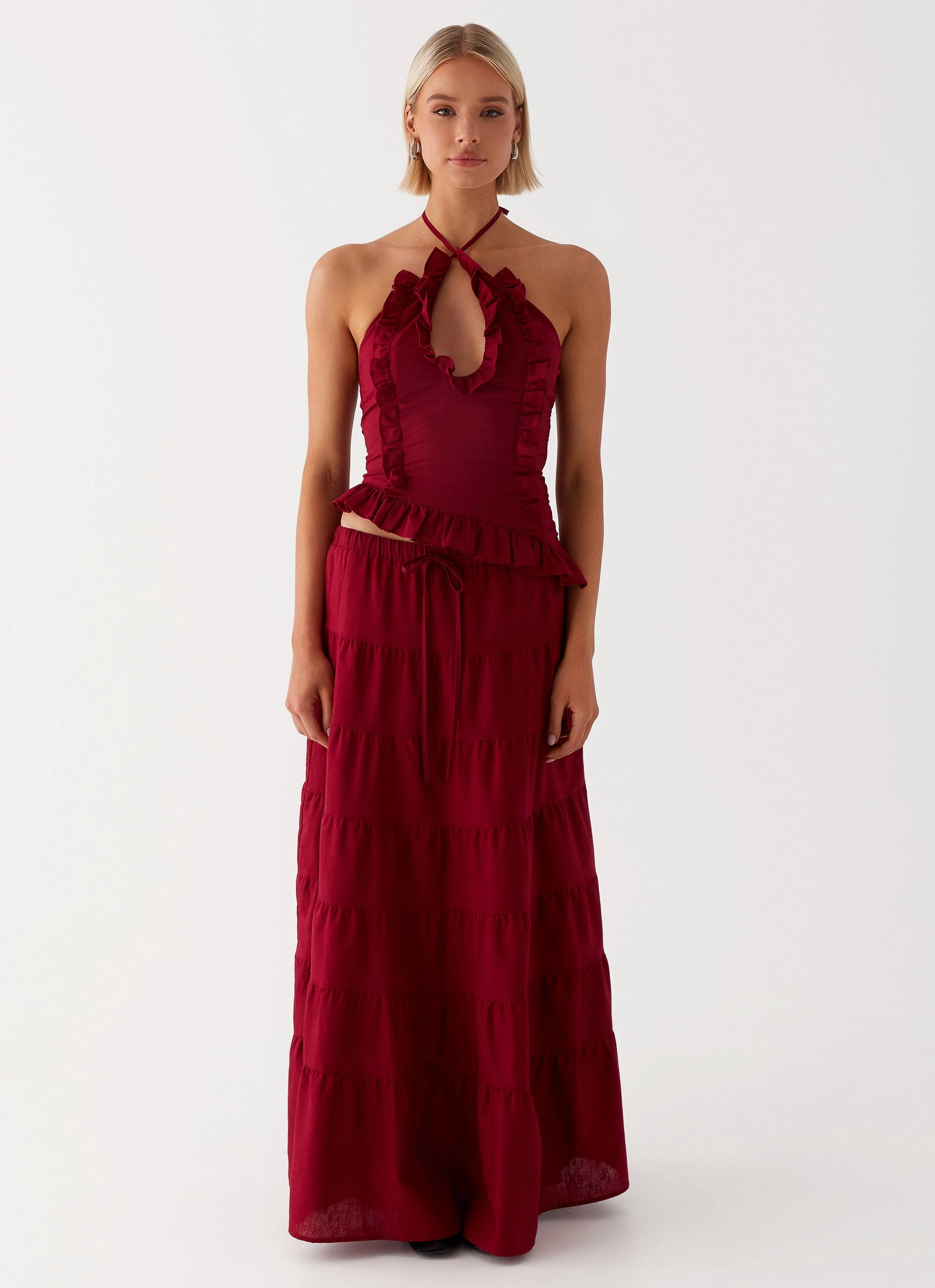 Mariella Linen Top - Maroon Cool Fabric