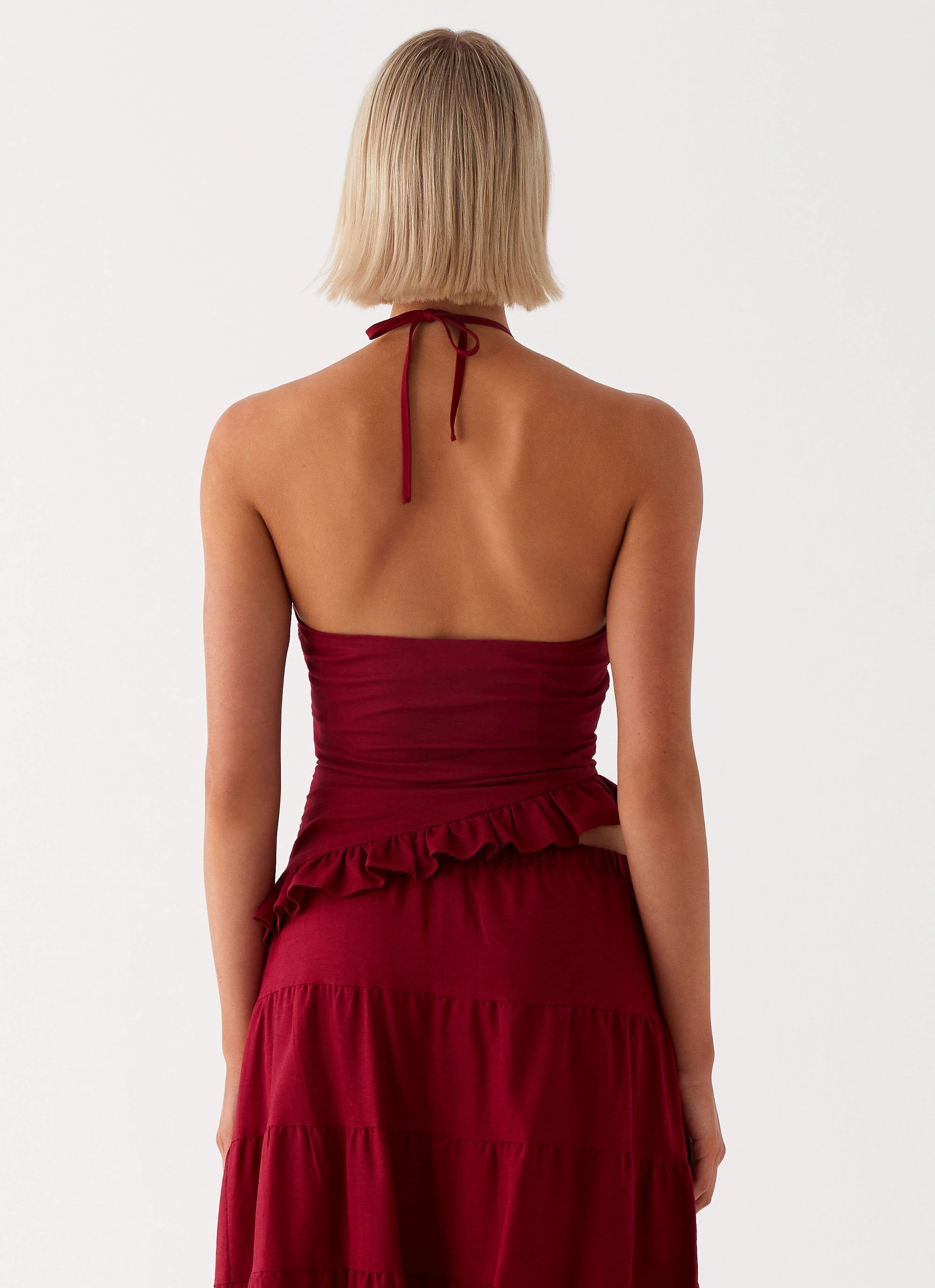Mariella Linen Top - Maroon Stretchable Blend