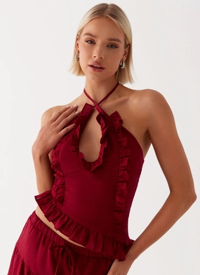 WrinkleResistant Fabric ConvertibleStyle Mariella Linen Top - Maroon