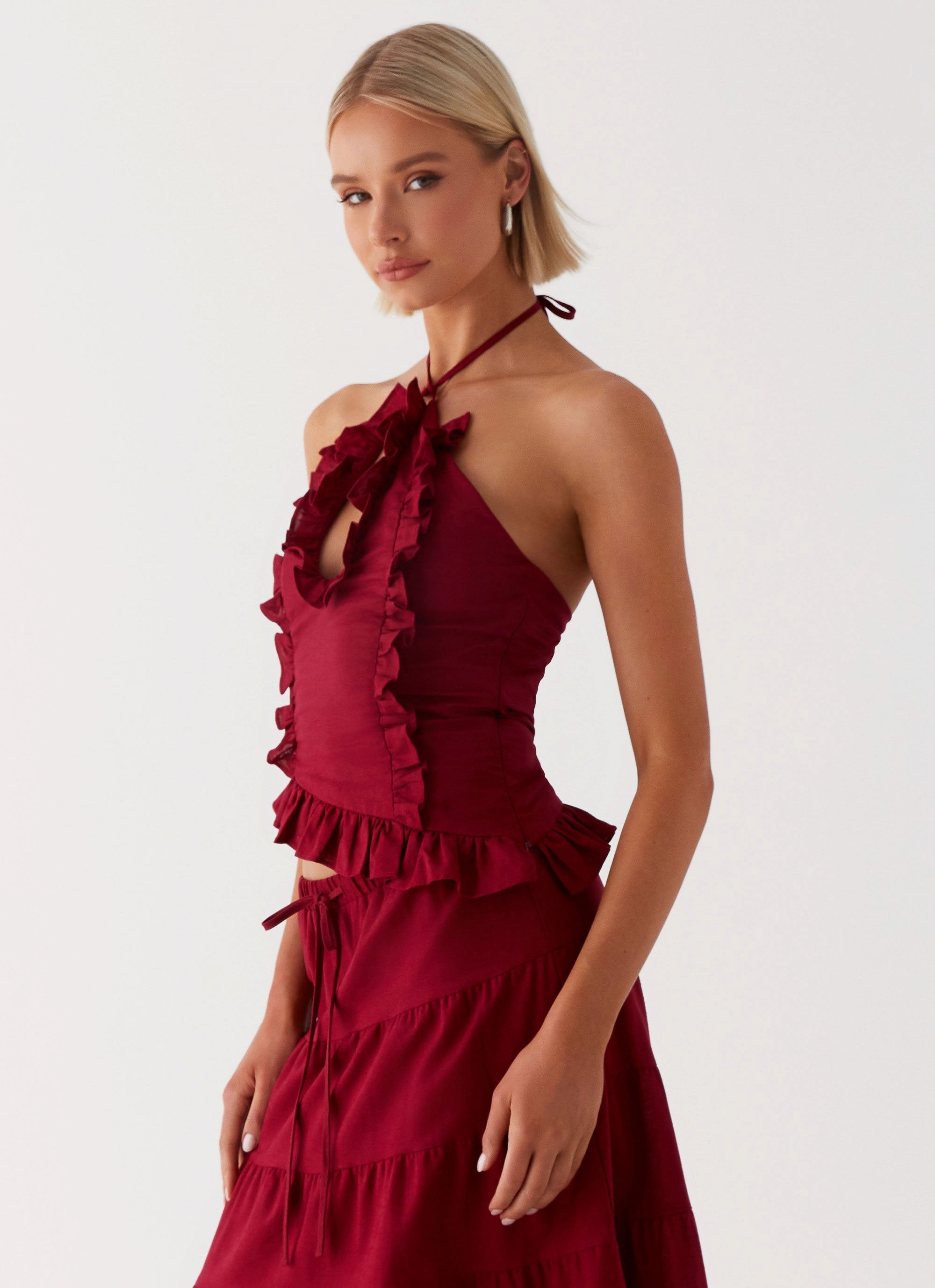 AbrasionResistant Edging Mariella Linen Top - Maroon